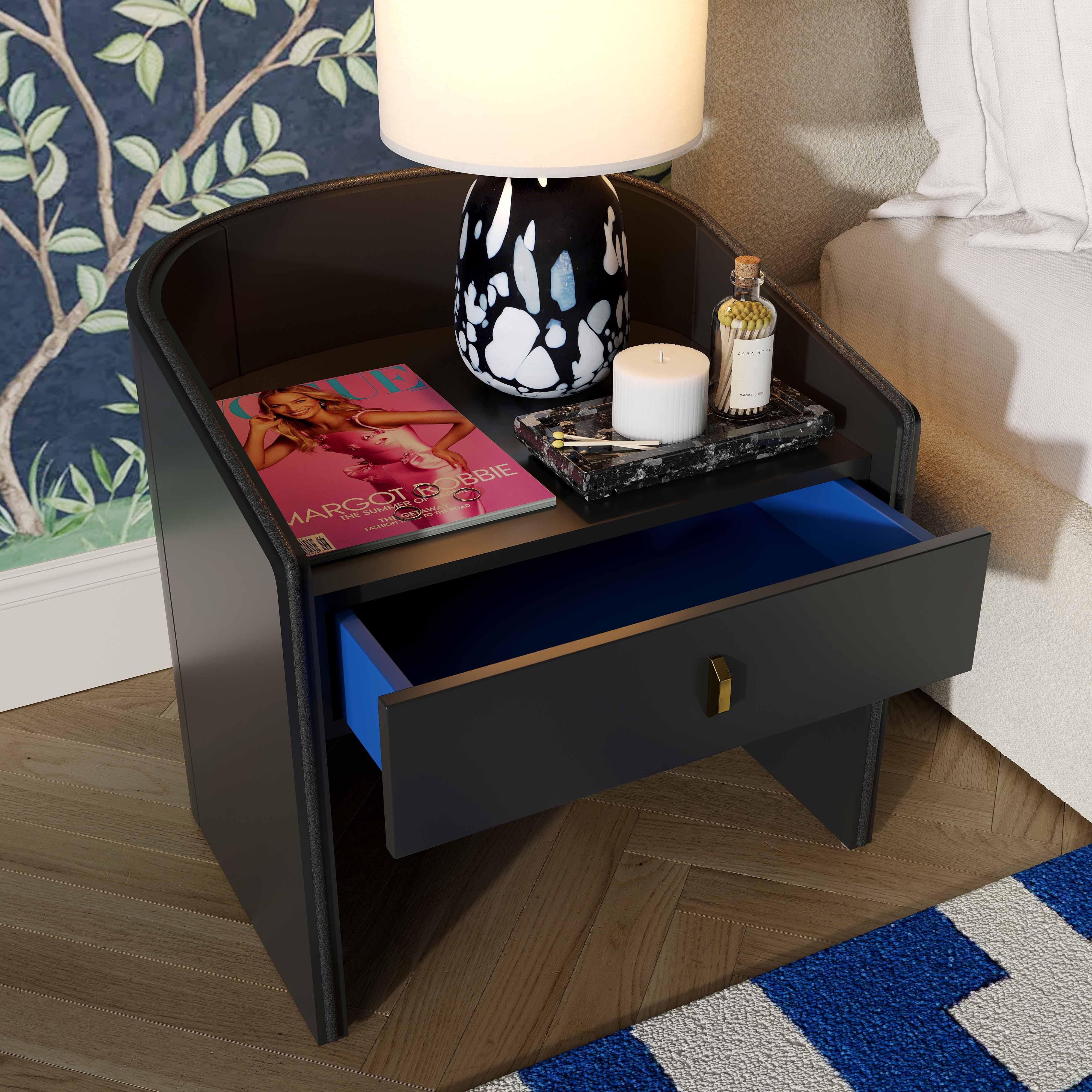 Collins Black Lacquer Nightstand - Remutear