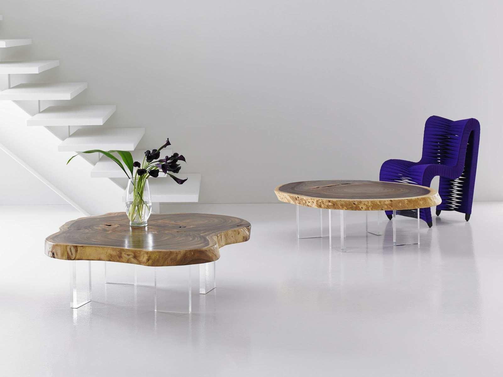 Floating Coffee Table with Acrylic Legs, Natural, Size Varies - Remutear