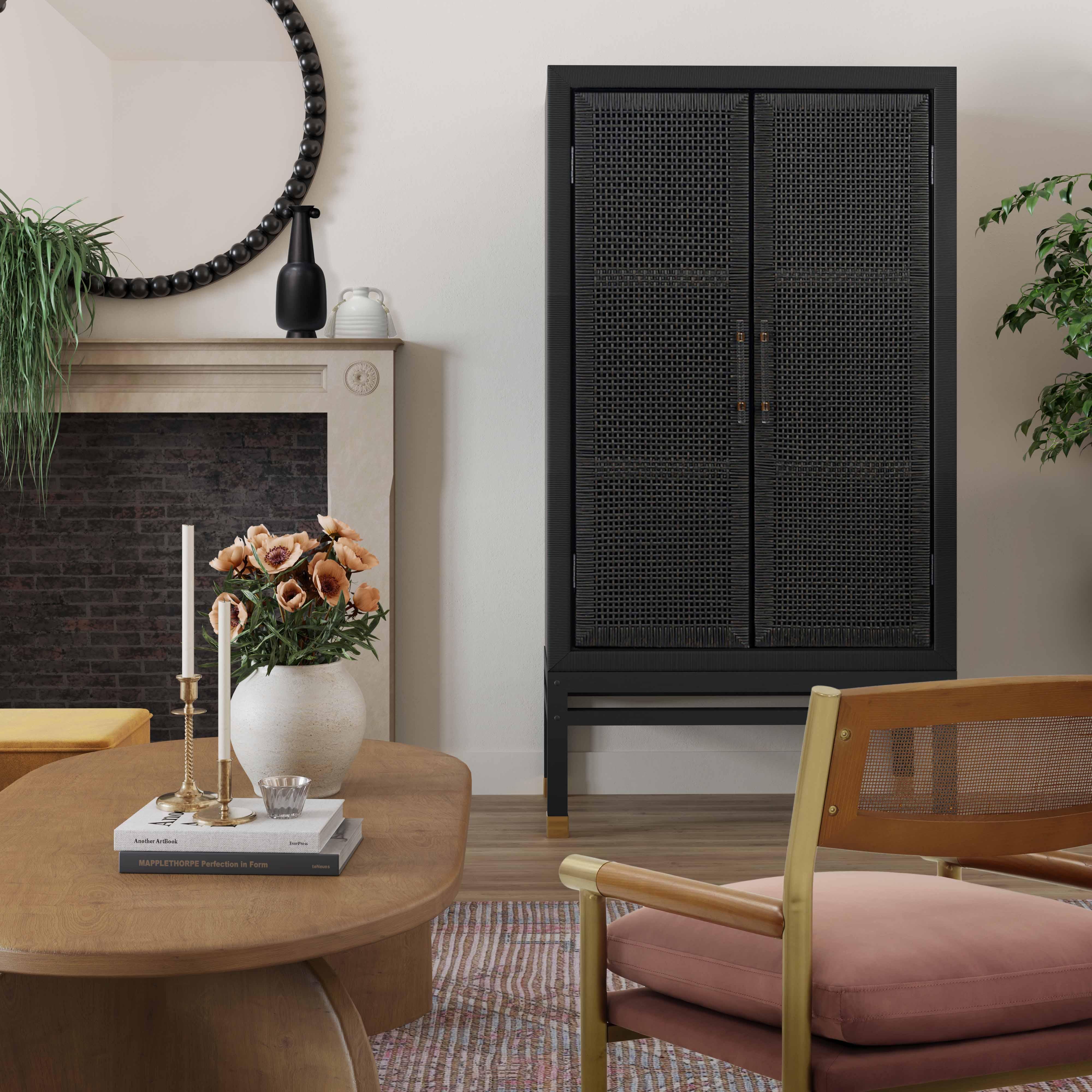 Amara Charcoal Woven Rattan Cabinet - Remutear