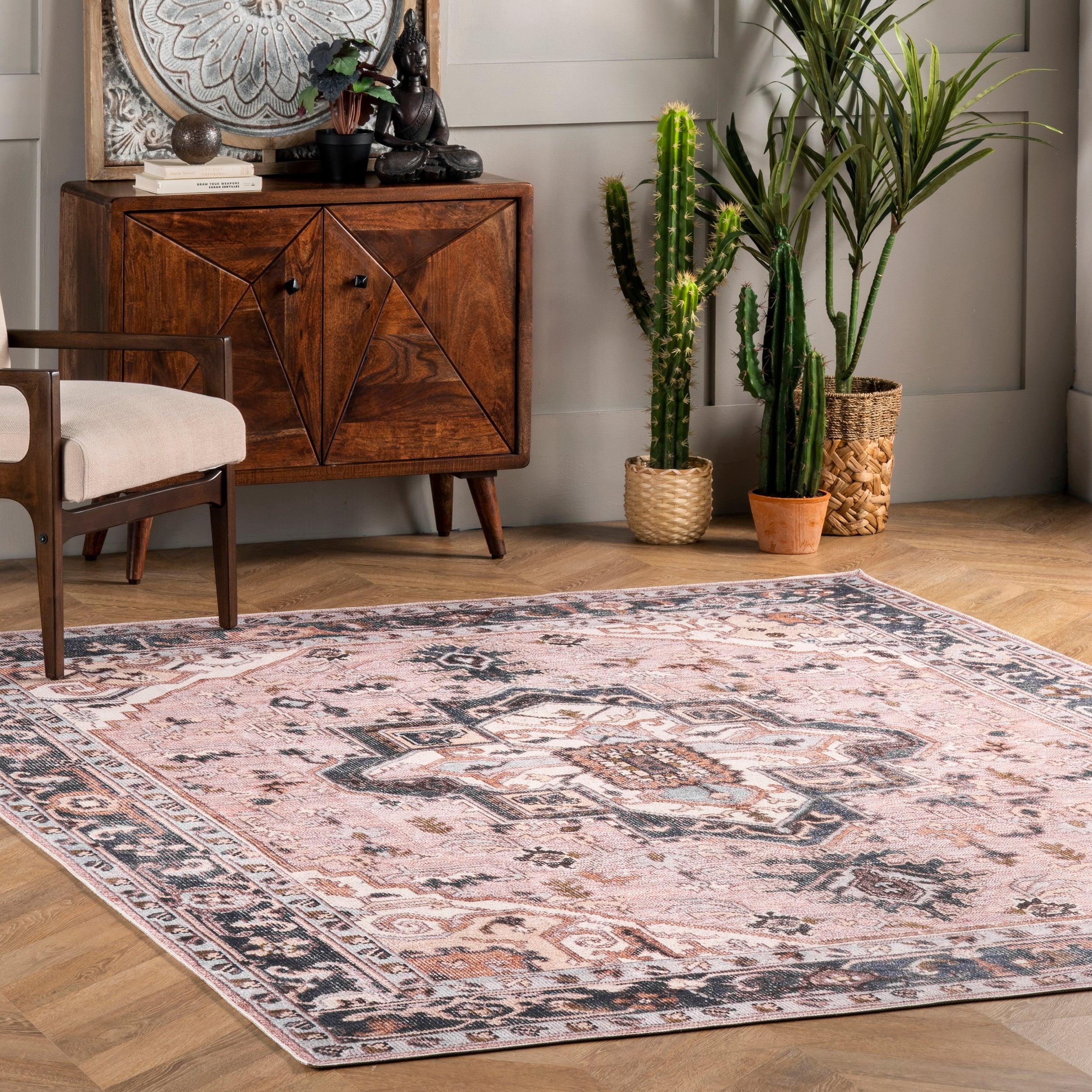 Sasha Machine Washable Medallion Area Rug - Remutear