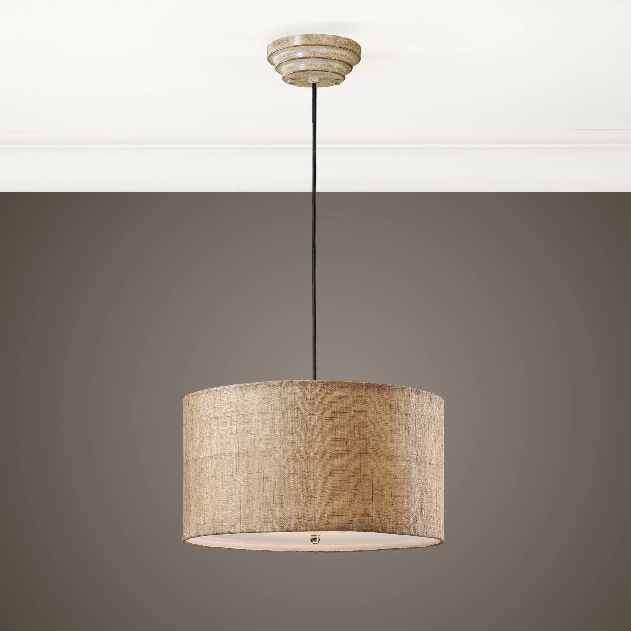 DAFINA 3 LIGHT BURLAP DRUM PENDANT - Remutear
