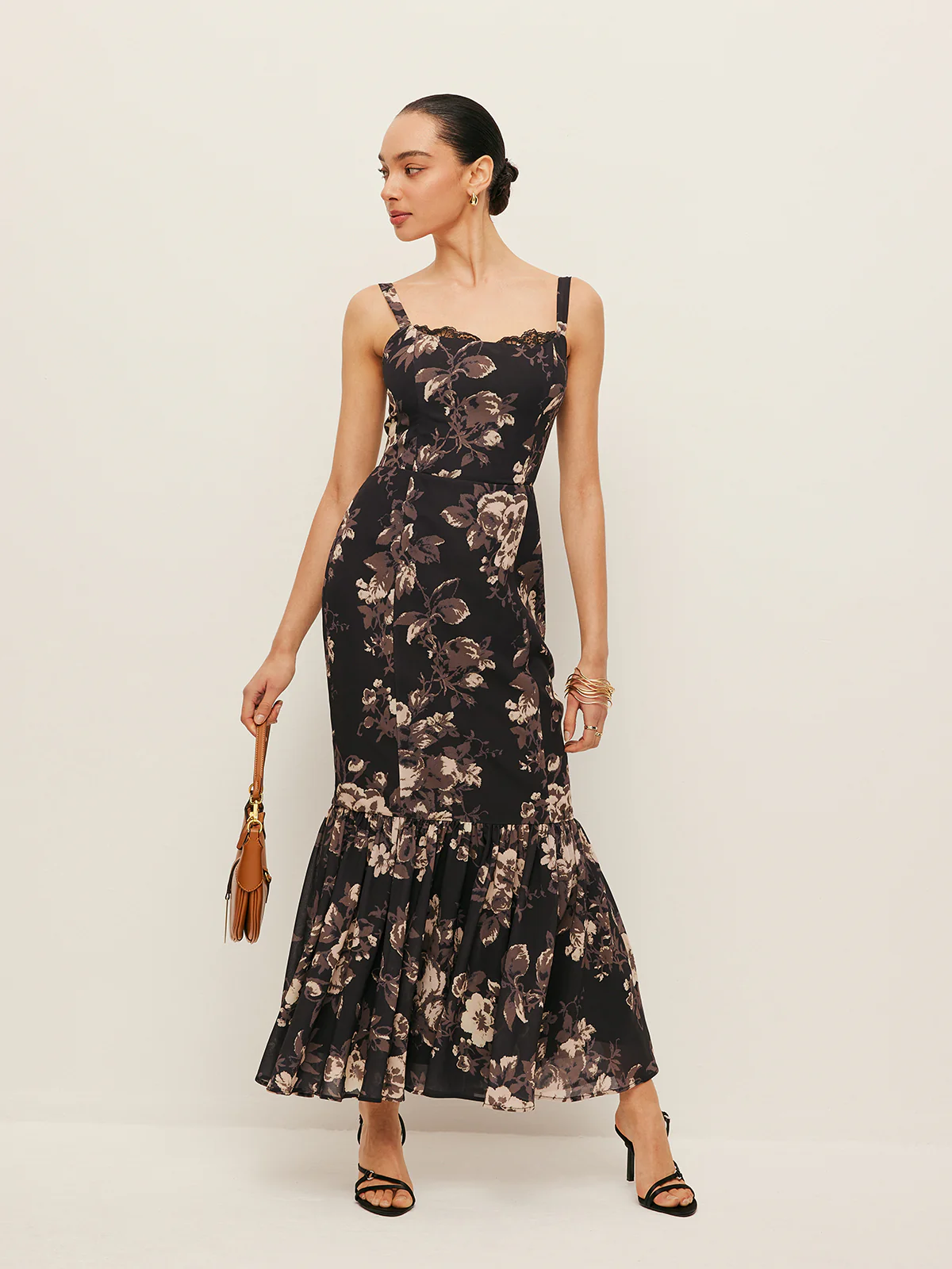 Chiffon Floral Ruffle Hem Dress - Remutear