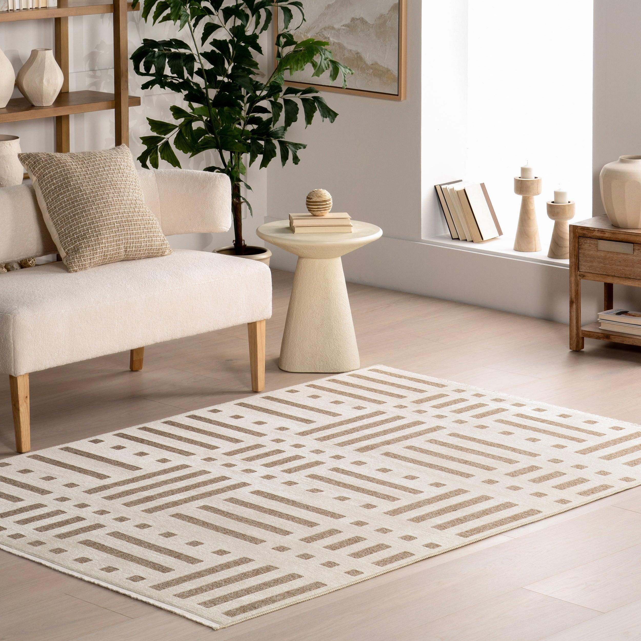 Mina Modern Stripes Reversible Machine Washable Area Rug - Remutear