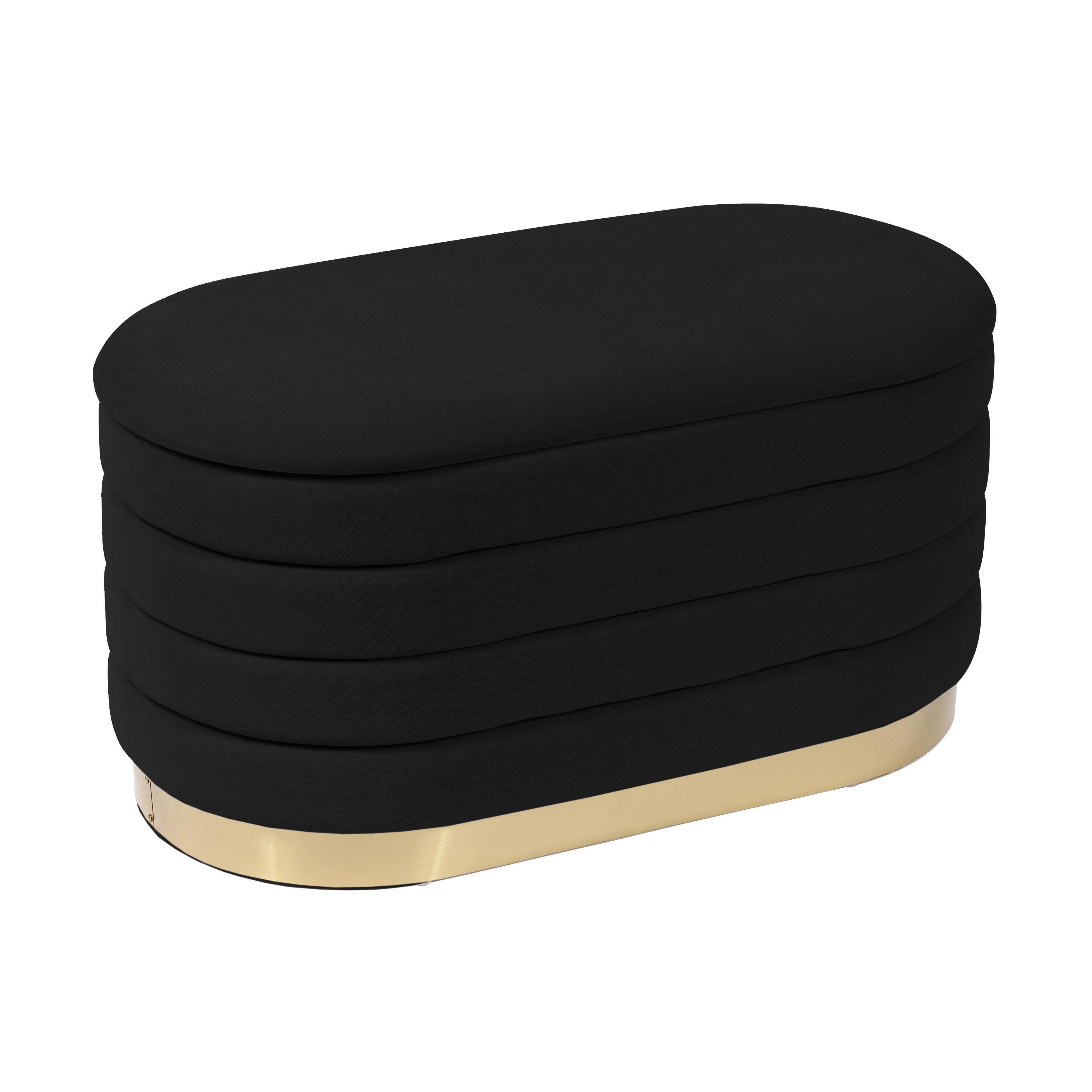 Lillian Black Velvet Storage Bench - Remutear