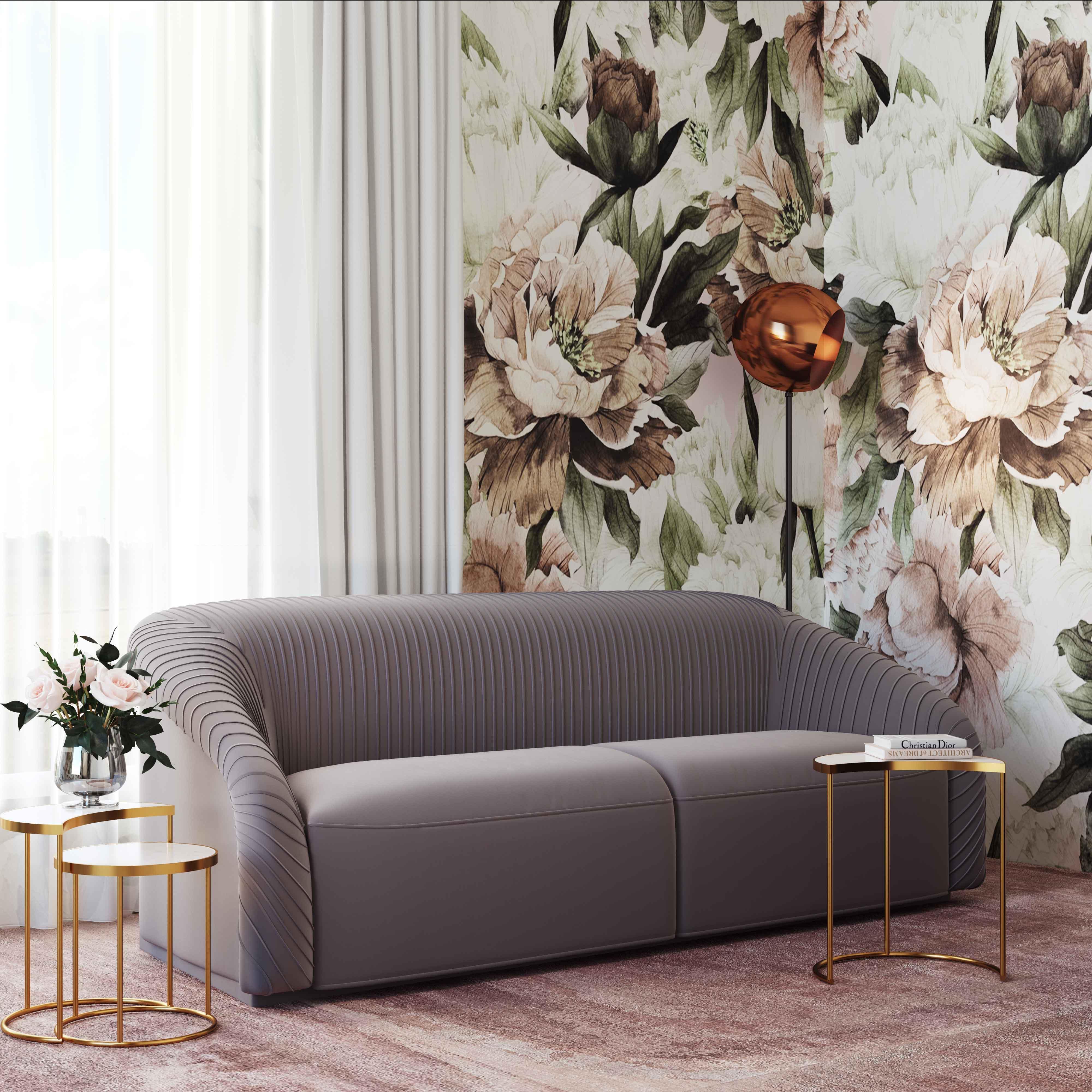 Yara Pleated Grey Velvet Sofa - Remutear