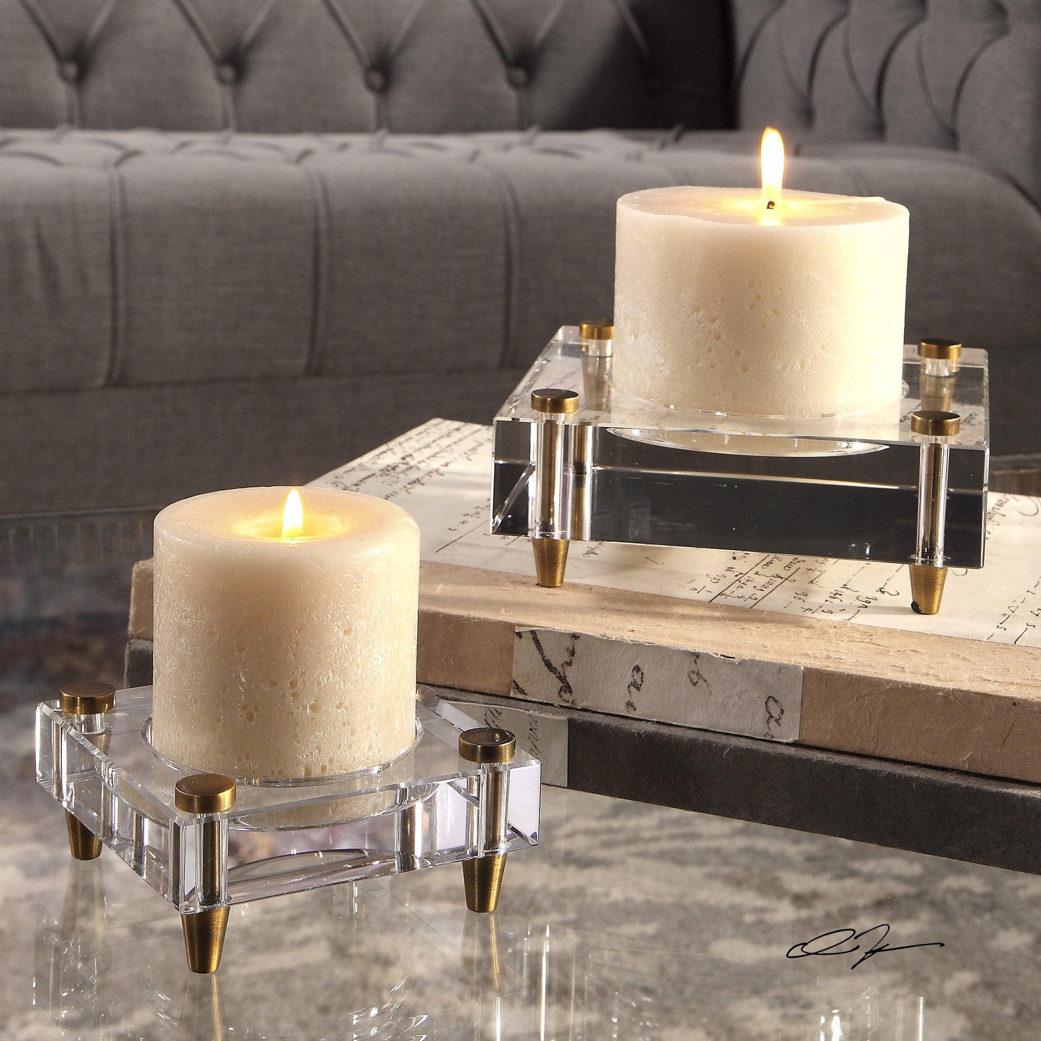CLAIRE CRYSTAL BLOCK CANDLEHOLDERS, SET OF 2 - Remutear