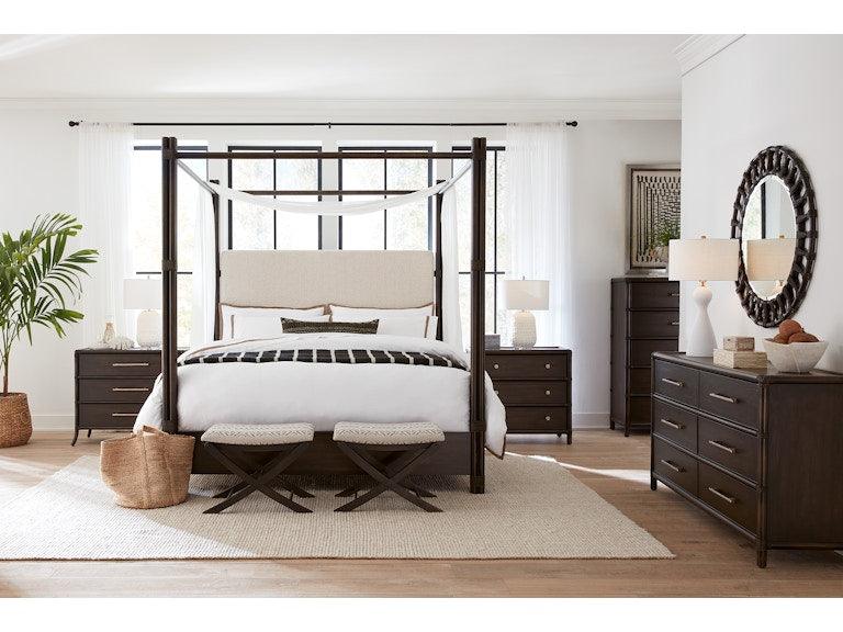 Retreat Pole Rattan Upholstered Poster Bed w/Canopy - Remutear