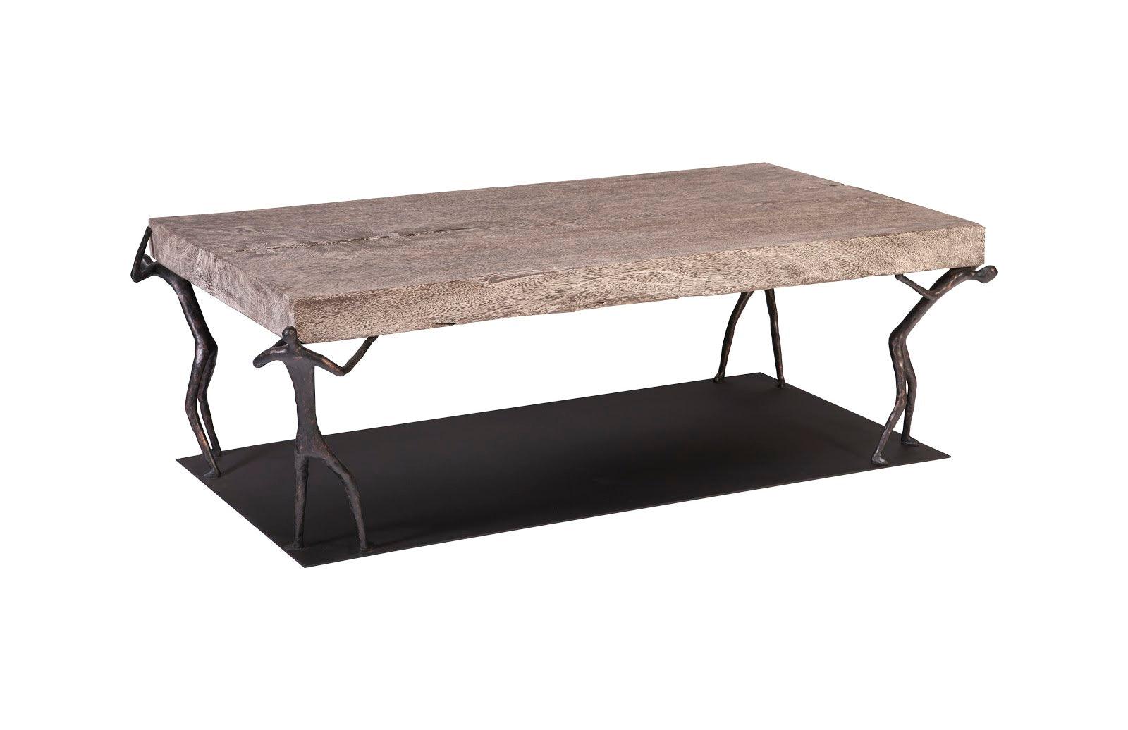 Atlas Coffee Table, Chamcha Wood, Gray Stone Finish, Metal - Remutear