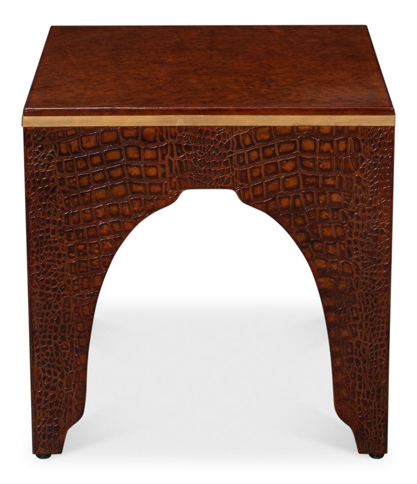 Croco Embossed Leather Stool Tan Tessoro - Remutear