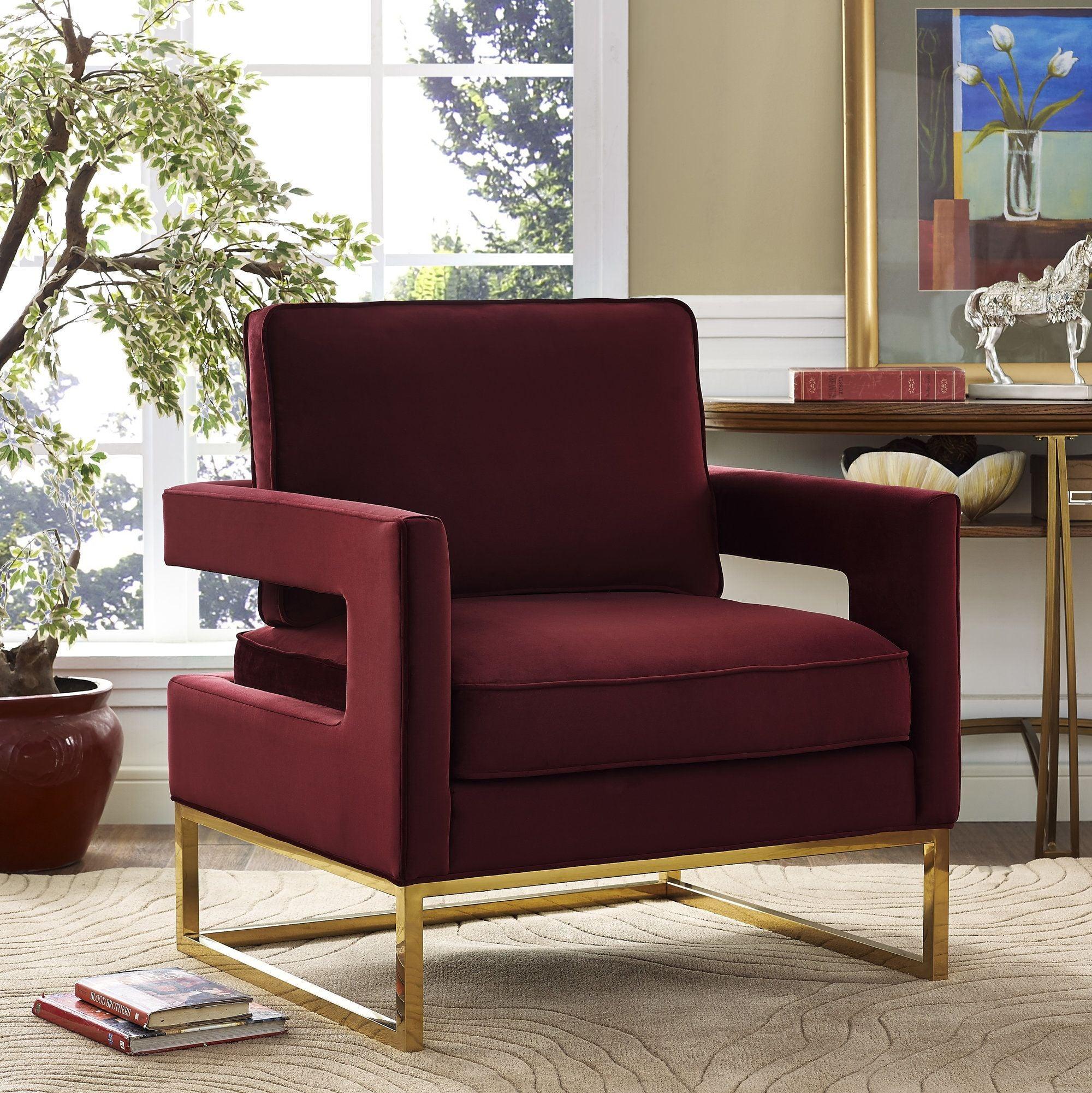 Avery Maroon Velvet Chair With Polished Gold Base - Remutear