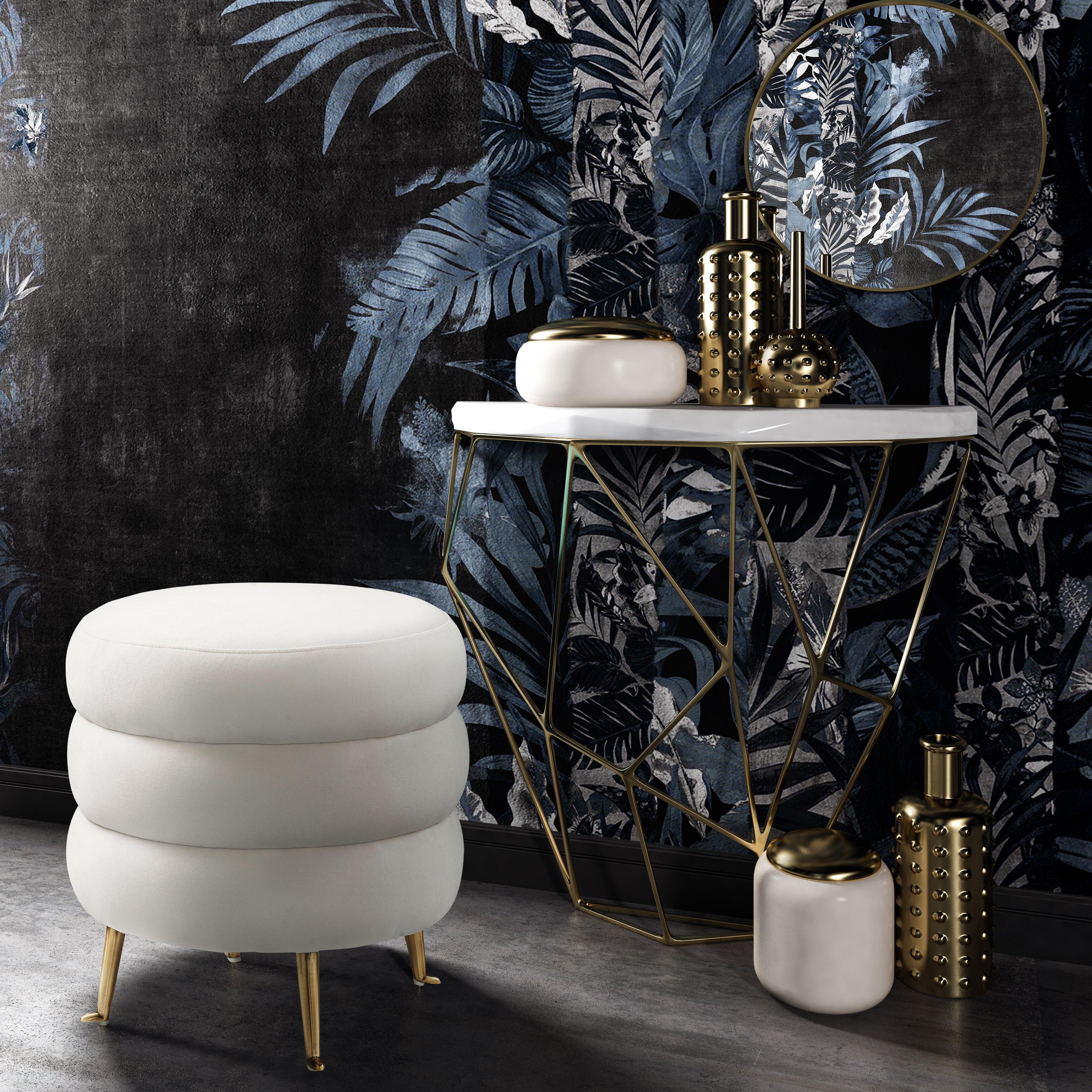 Ladder Cream Velvet Ottoman - Remutear