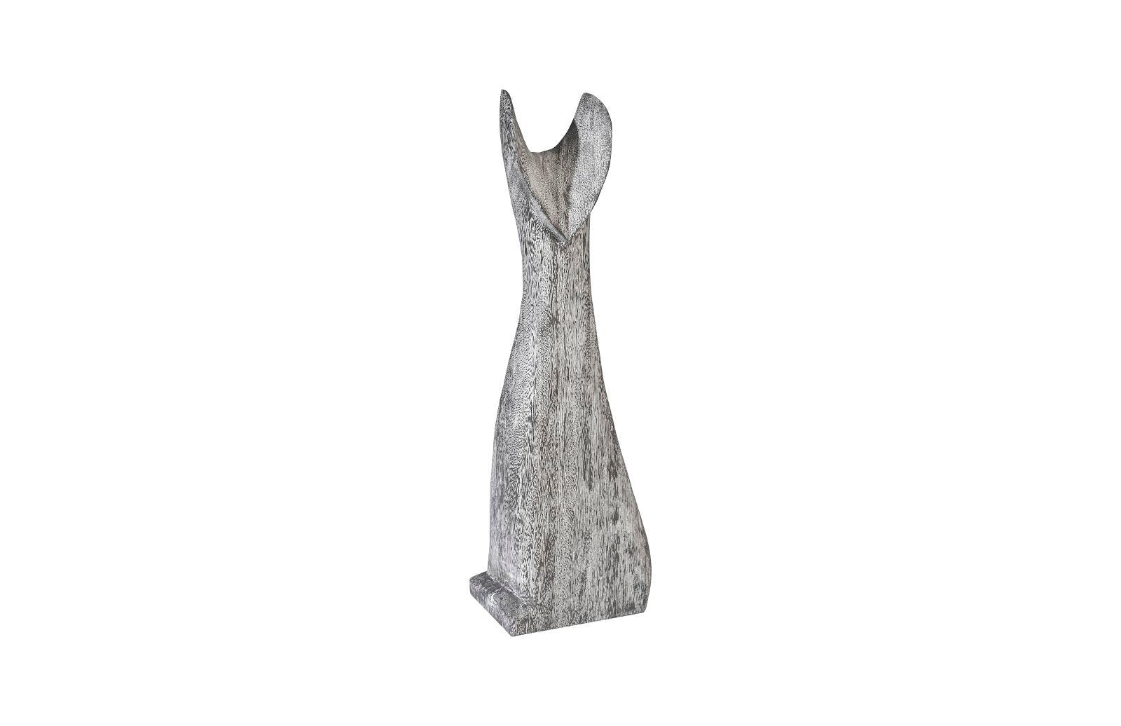 Cat Sculpture, Small, Chamcha Wood, Gray Stone Finish - Remutear