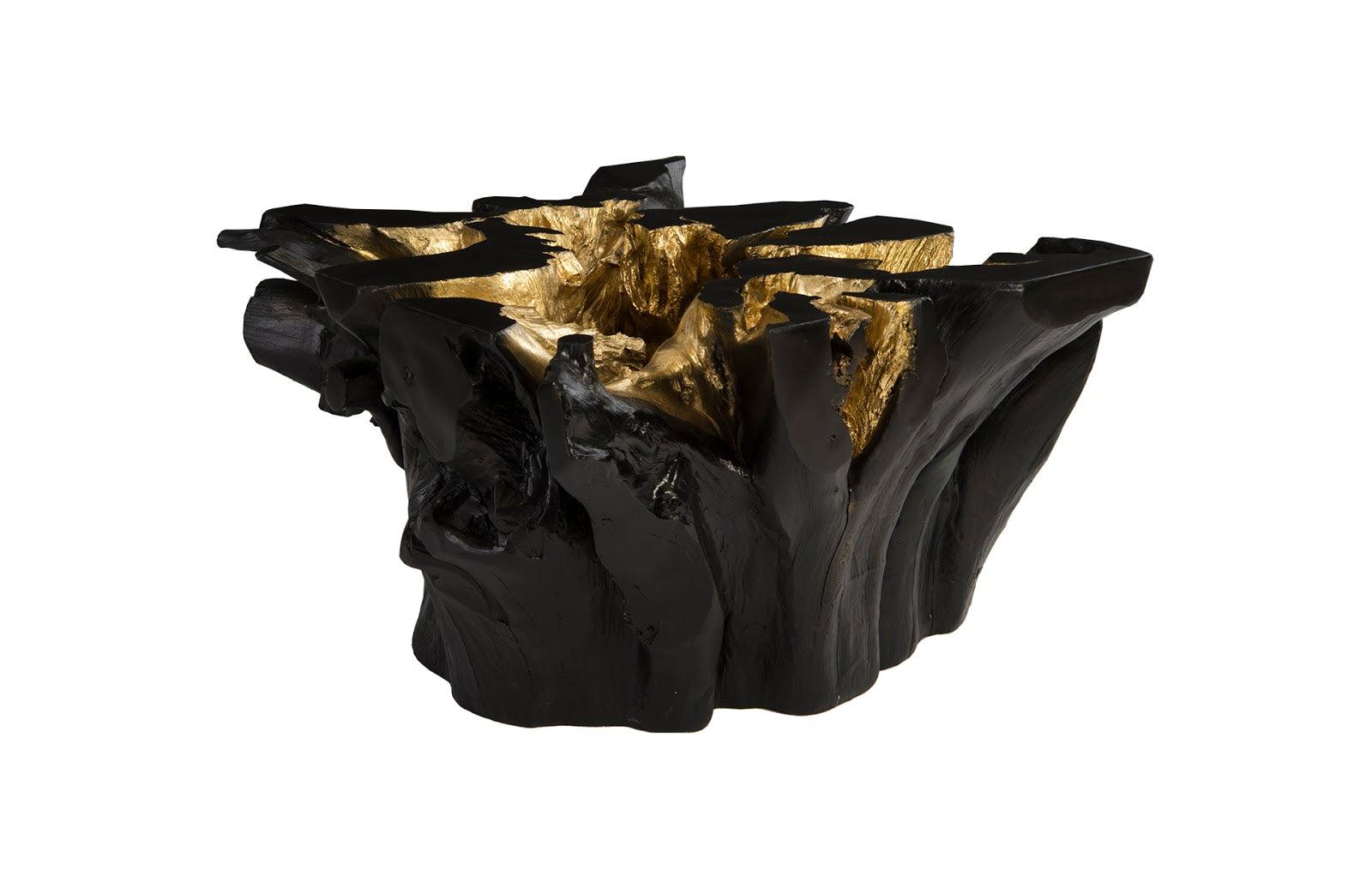 Noir Cast Root Coffee Table, Black, Gold Leaf - Remutear
