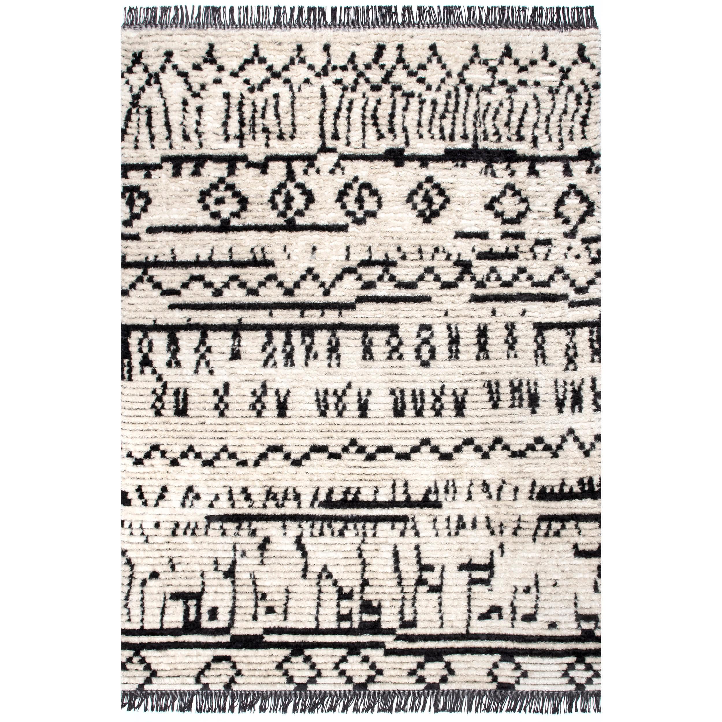 Tessa Tribal Soft Shag Fringe Area Rug - Remutear