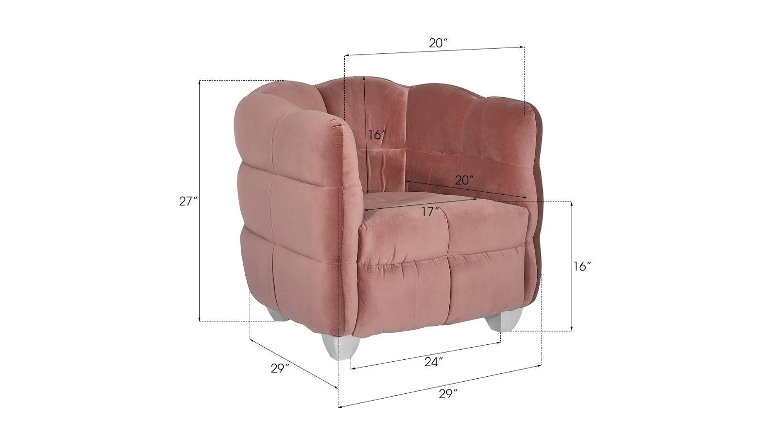 Cloud Club Chair, Coral Pink Fabric, Stainless Steel Legs - Remutear
