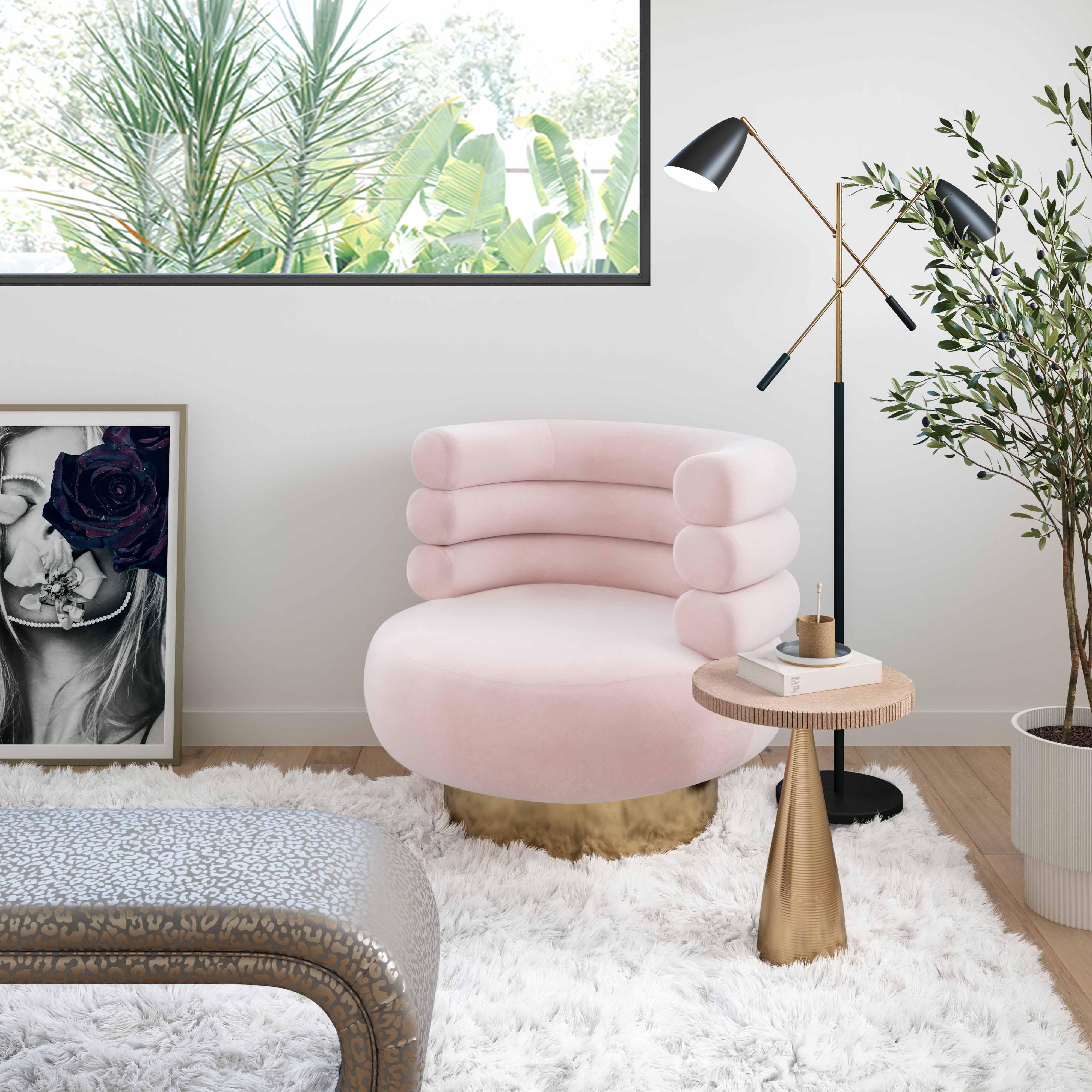 Naomi Blush Velvet Swivel Chair - Remutear