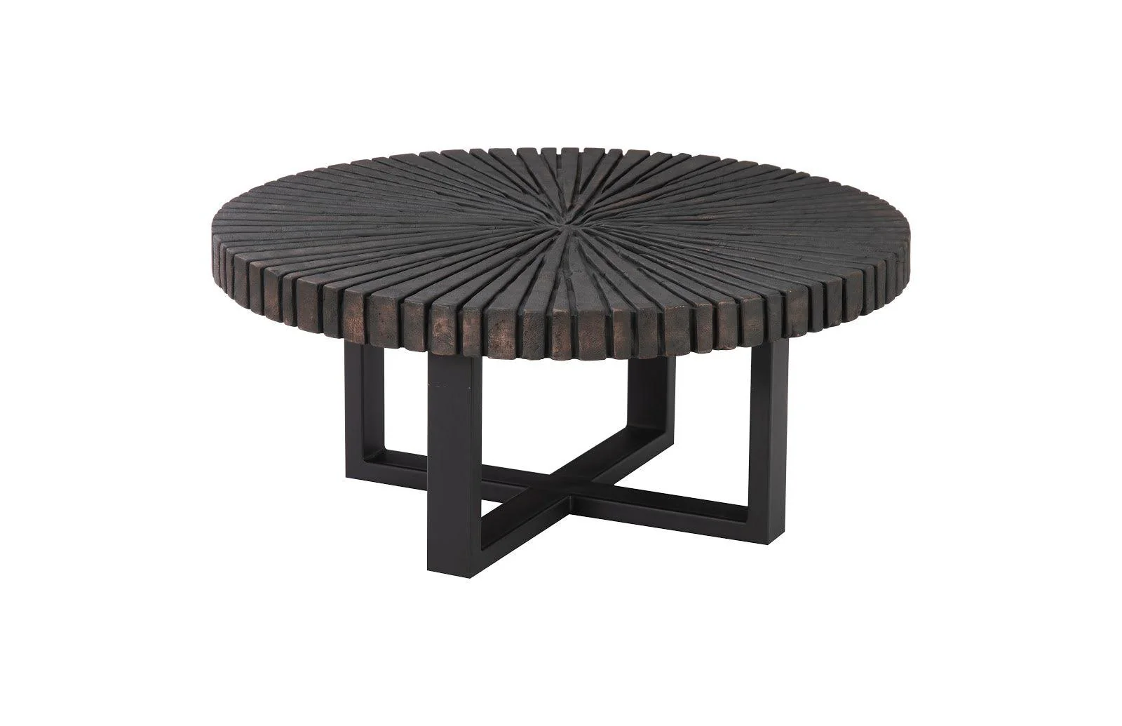Chainsaw Coffee Table, Round, Black Iron Cross Base, Black/Copper - Remutear