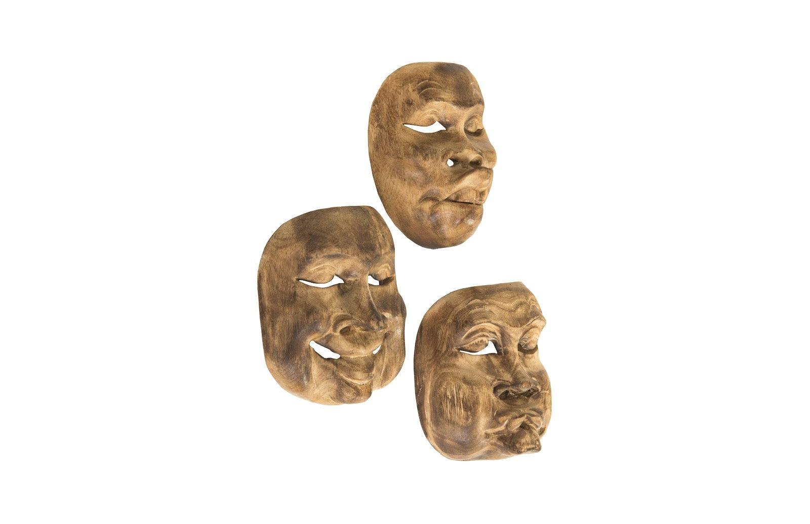 Indonesian Masks, Set of 3, Teak Wood, Assorted - Remutear