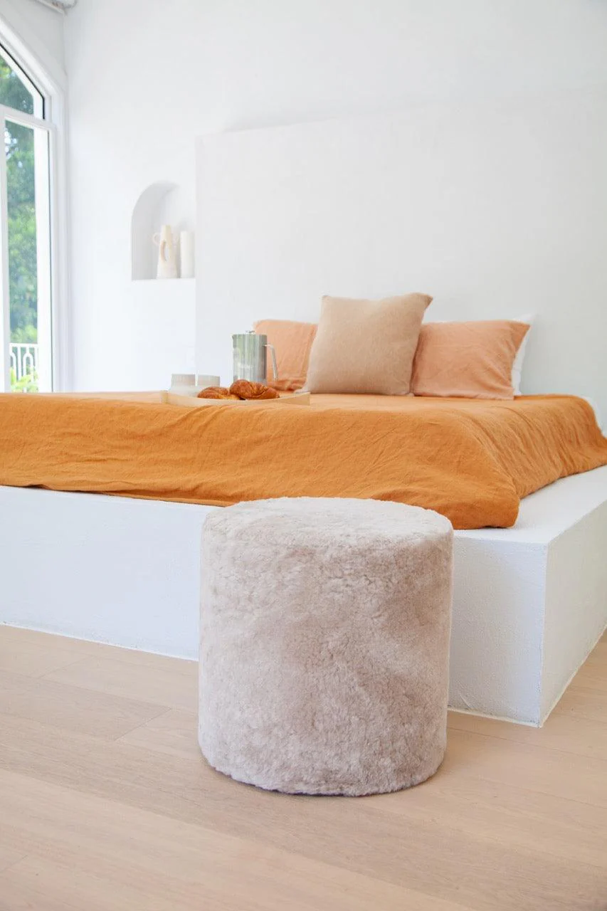 Tall Shearling Round Ottoman - Remutear