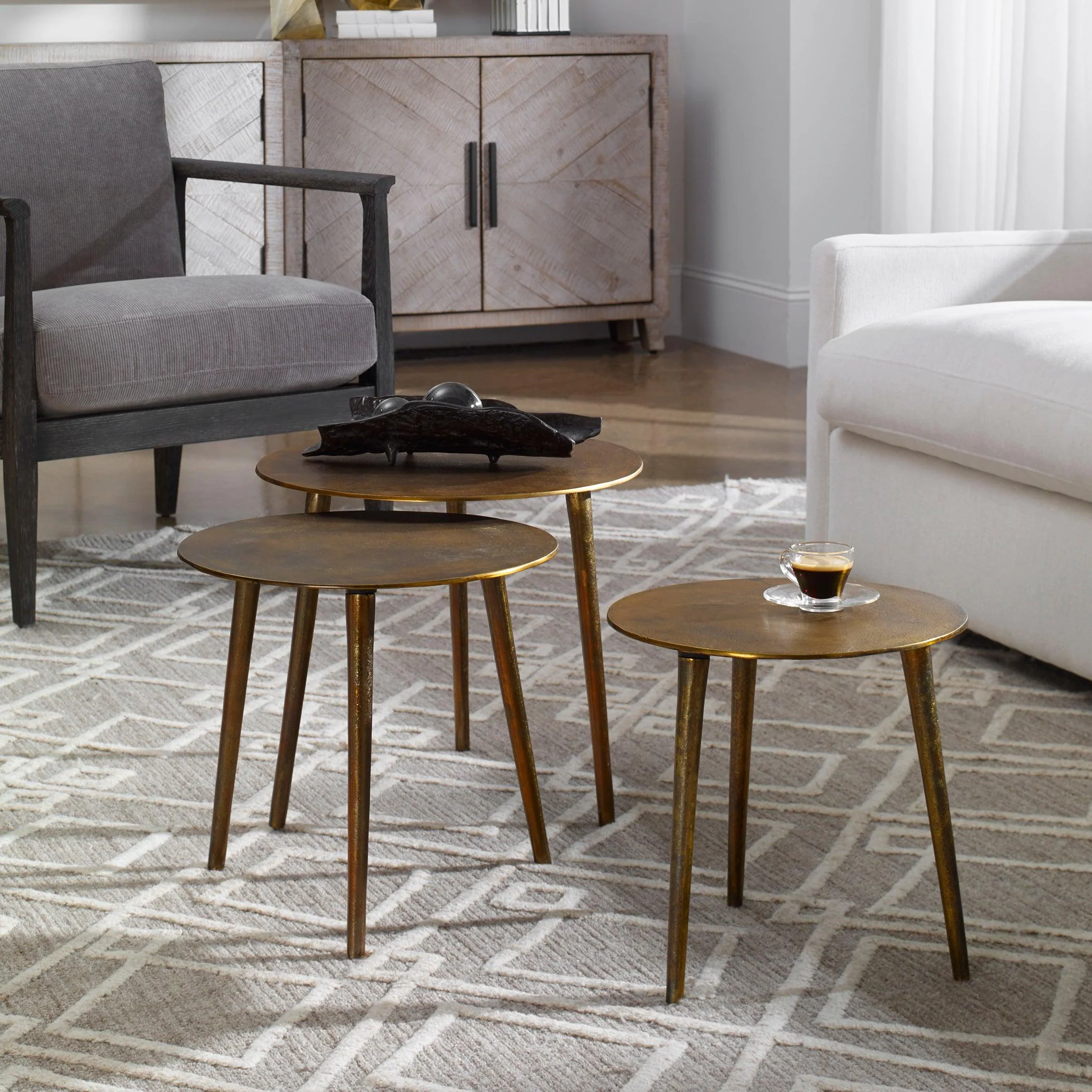 KASAI GOLD COFFEE TABLES, SET OF 3 - Remutear