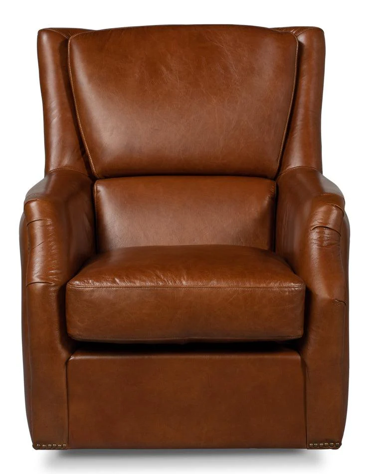 Baker Leather Swivel Chair Havana Lthr - Remutear