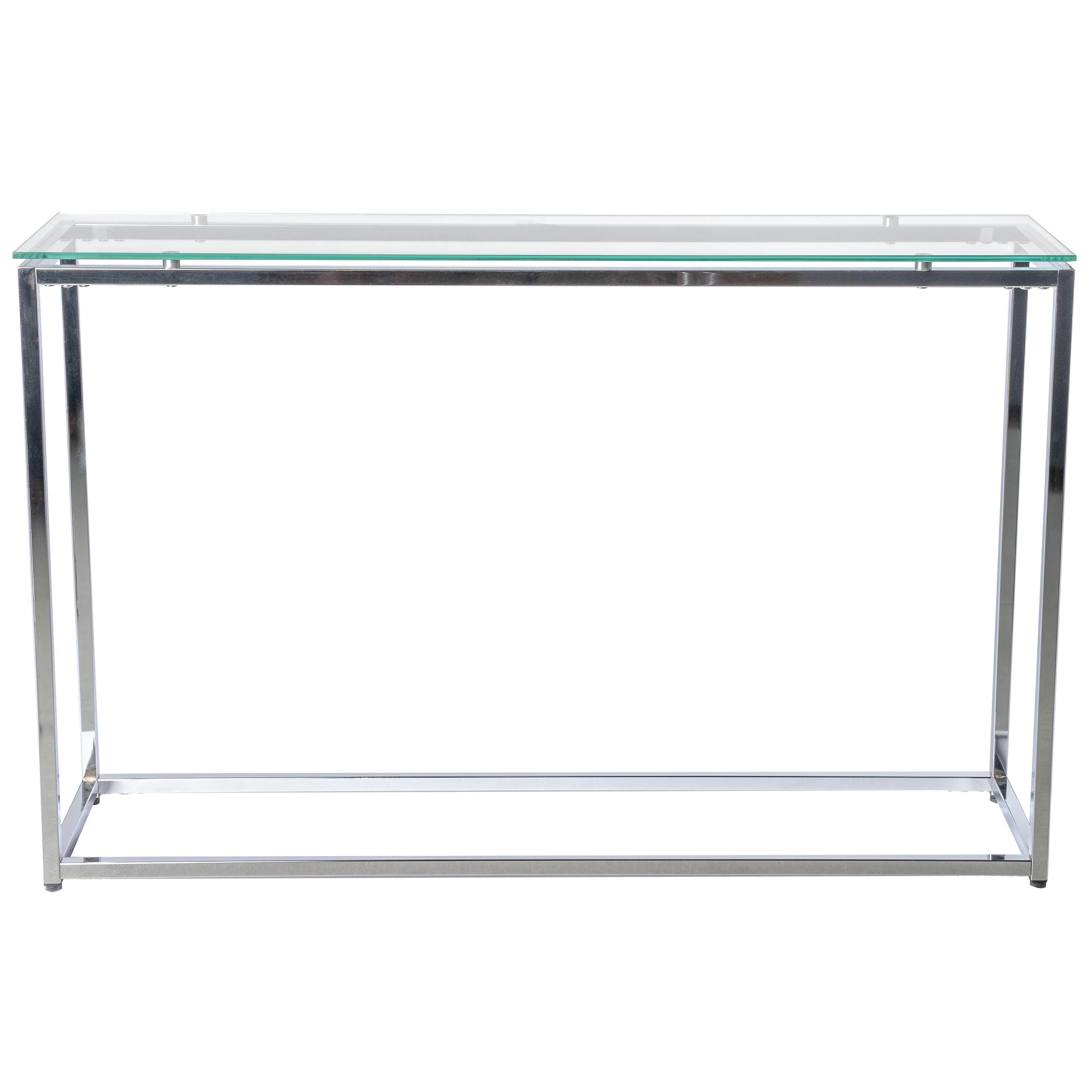 SANDOR LONG CONSOLE TABLE WITH CLEAR TEMPERED GLASS TOP AND CHROME FRAME - Remutear