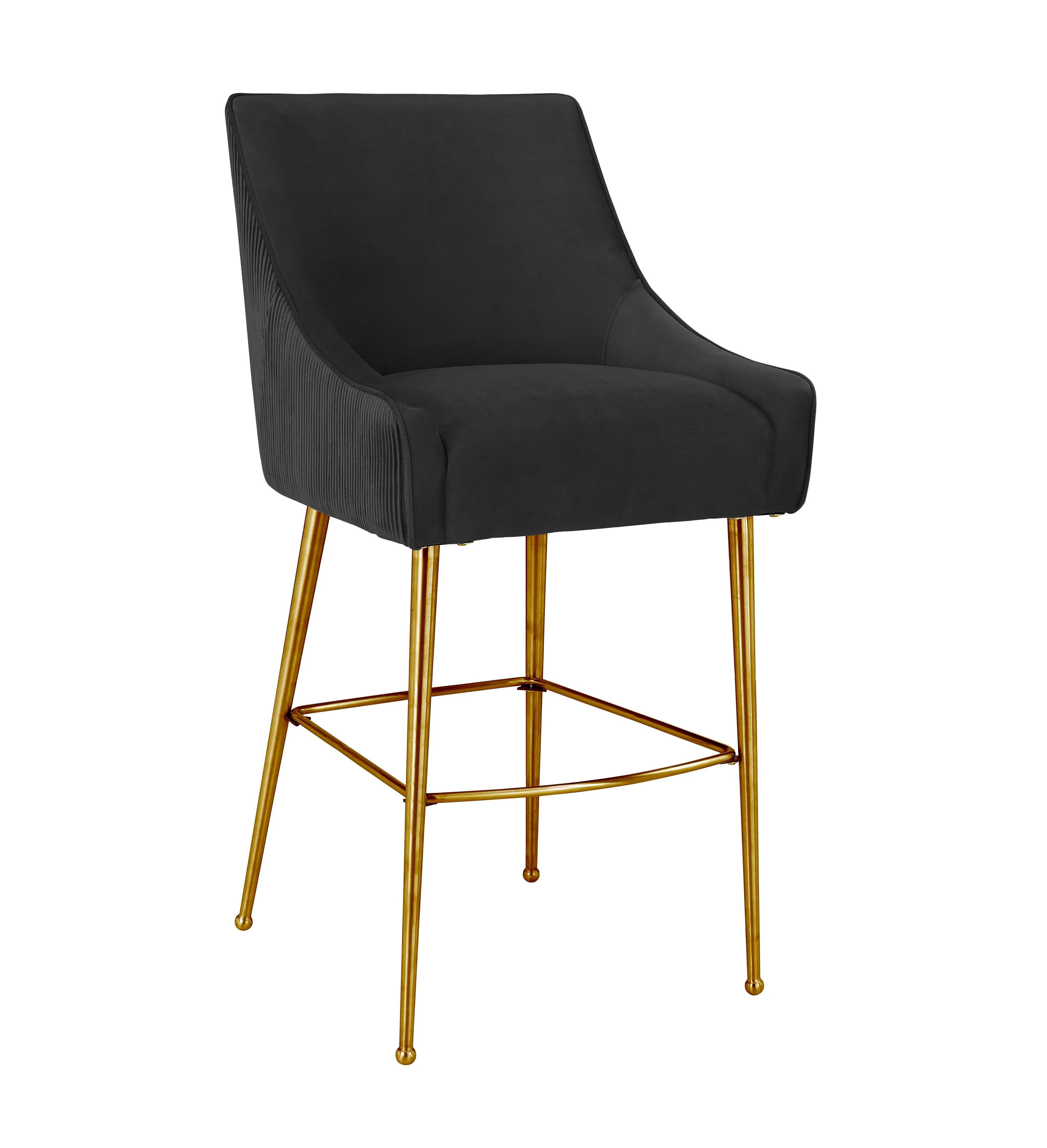 Beatrix Pleated Black Velvet Counter Stool - Remutear