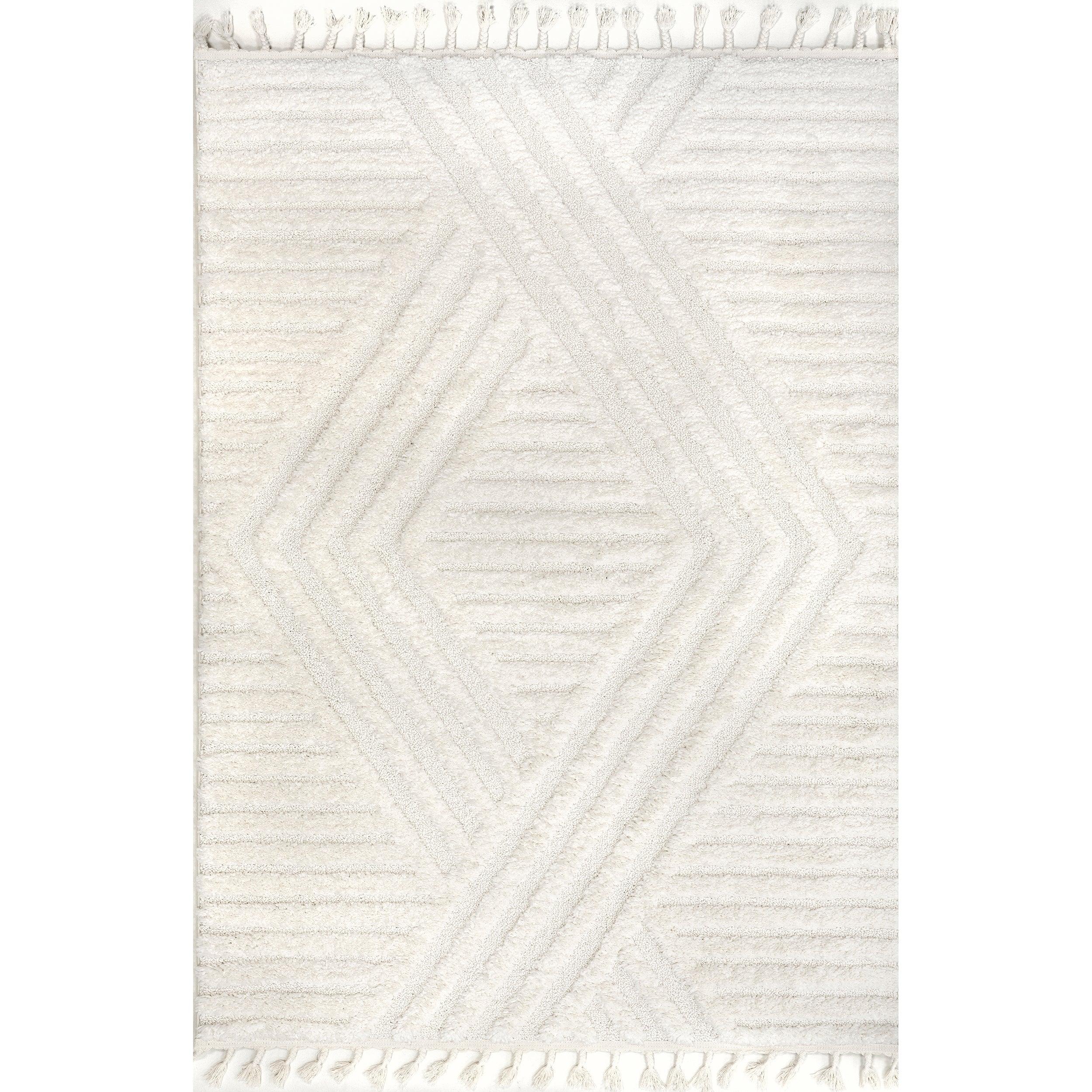 Risette Geometric Shag Tassel Area Rug - Remutear