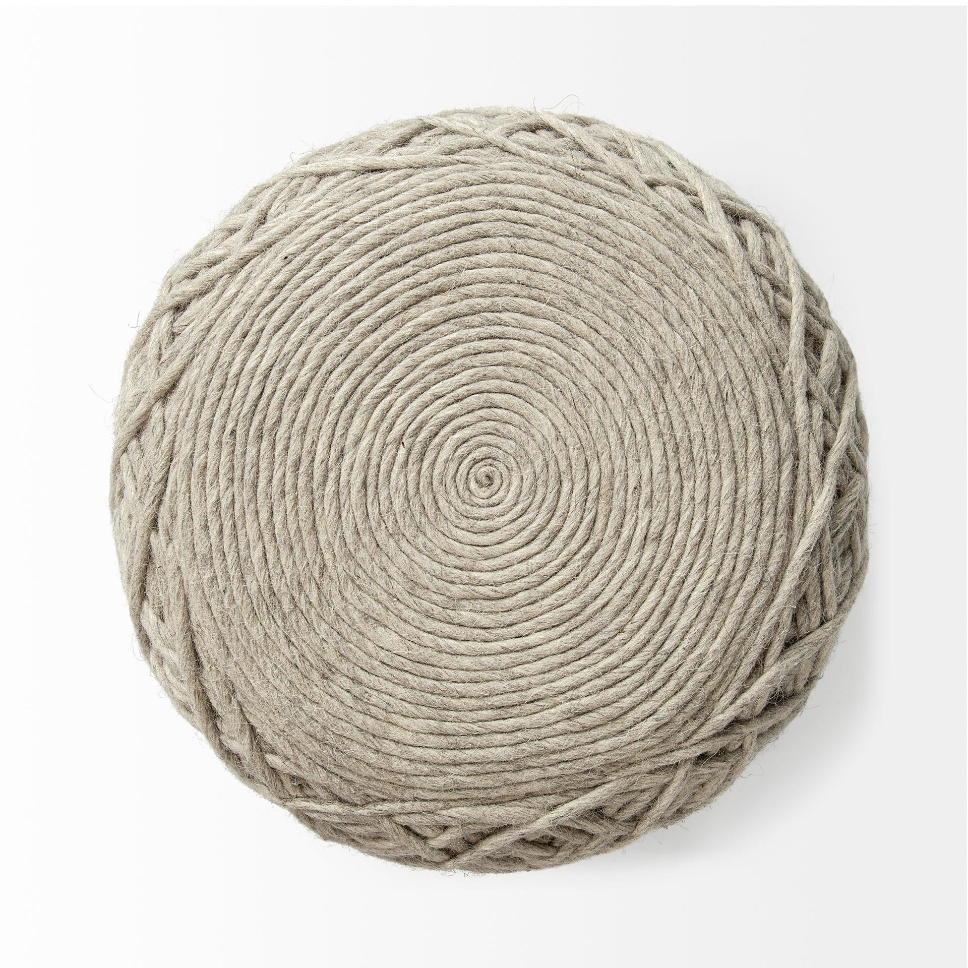 Allium Oatmeal Handwoven Wool Cylindrical Pouf - Remutear