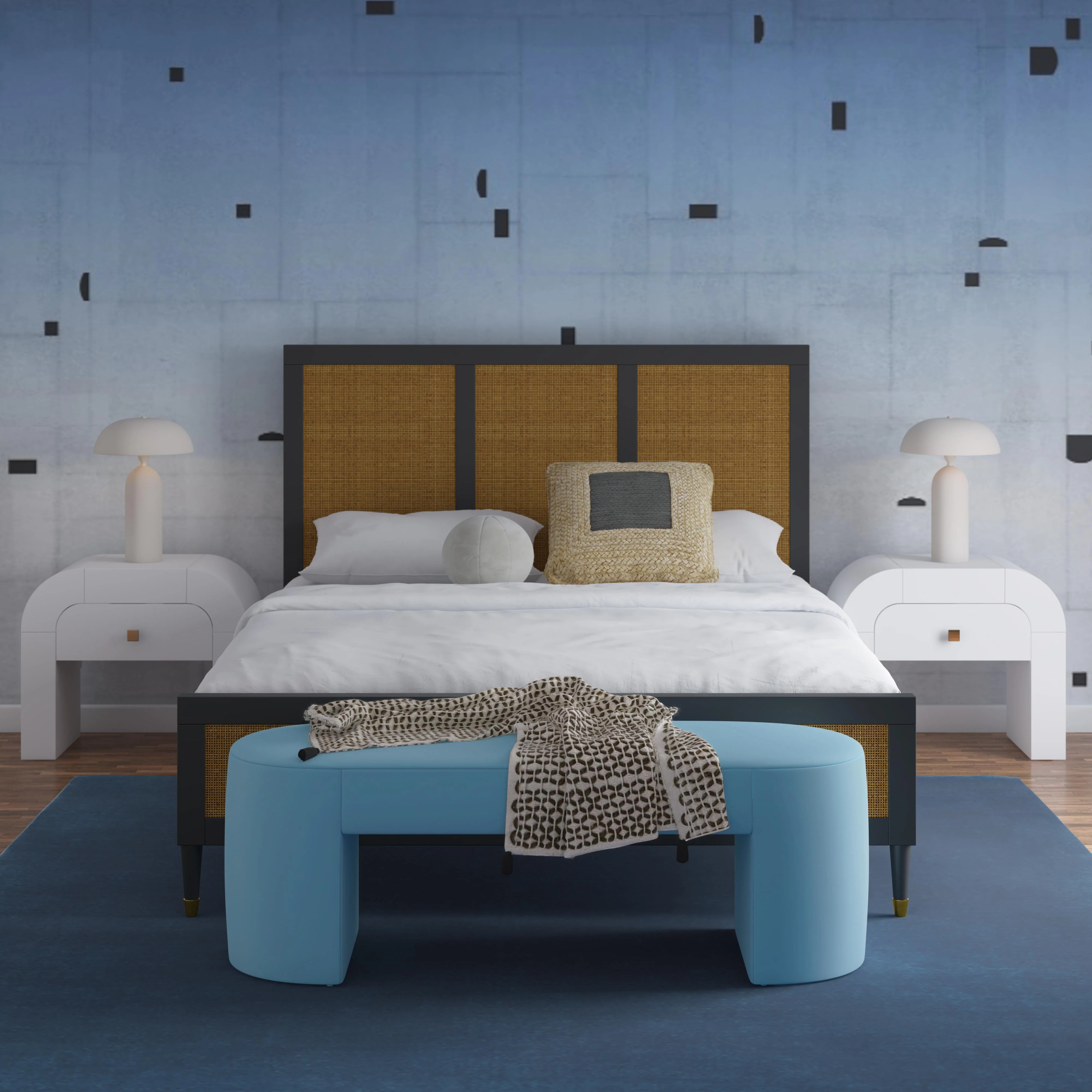 Elena Light Blue Velvet Bench - Remutear