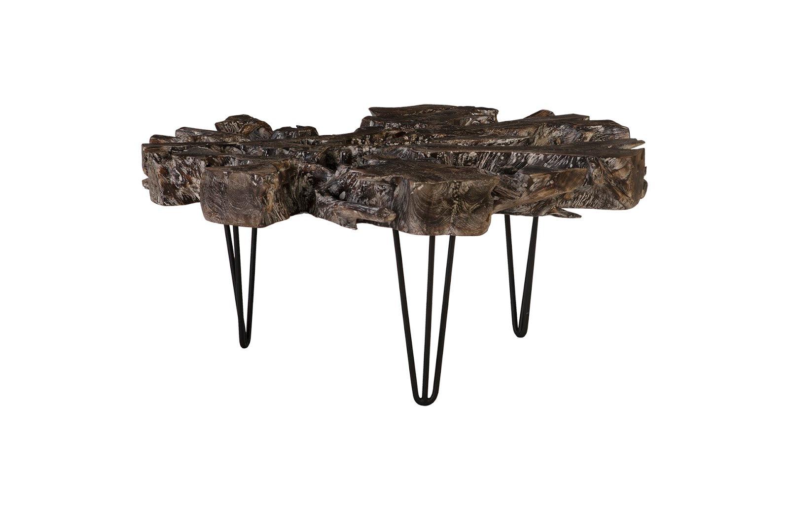 Round Top Coffee Table, Black Wash Finish - Remutear
