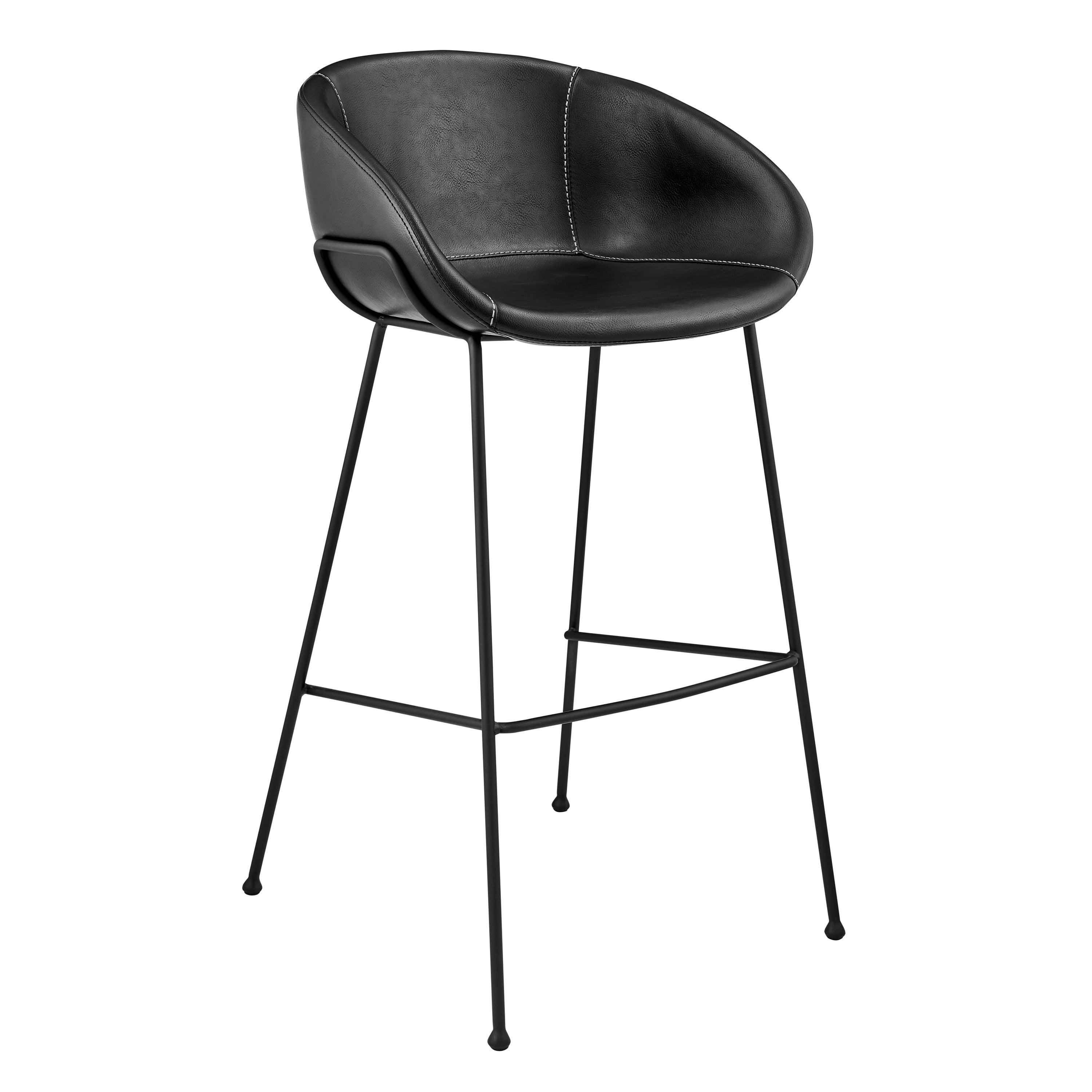 Zach-B Bar Stool with Leatherette and Matte Powder Coated Steel Frame and Legs - Set of 2 - Remutear