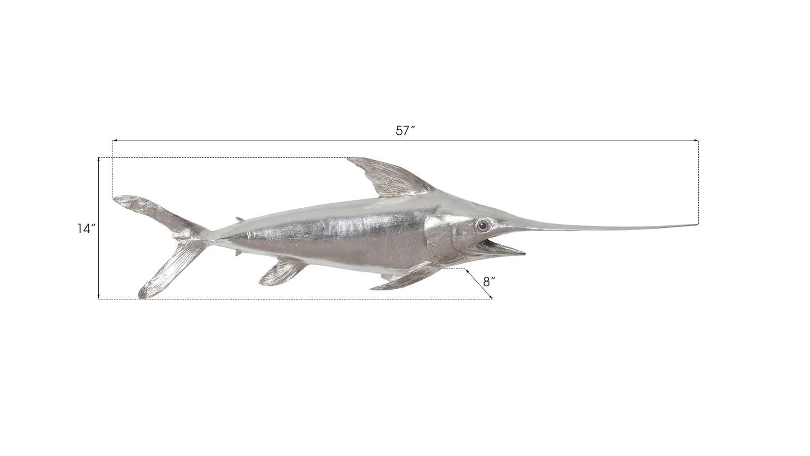 Broadbill Swordfish Fish Wall Sculpture, Resin, Silver Leaf - Remutear