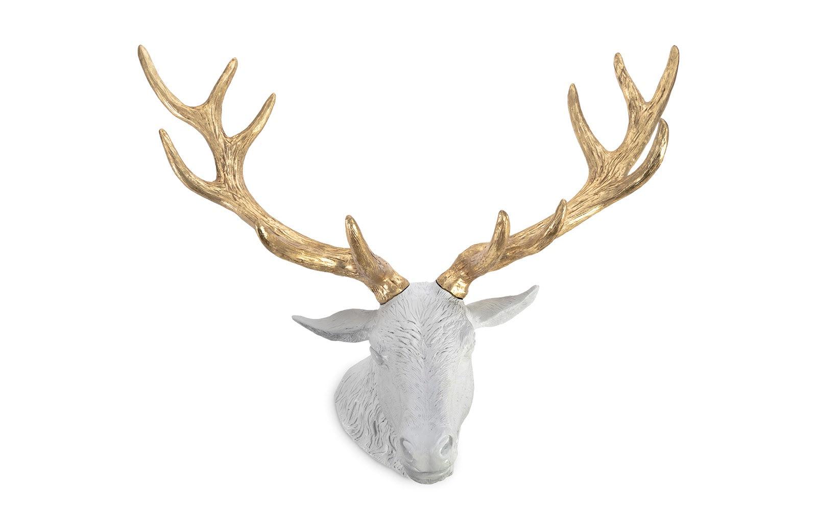 Stag Deer Head, White, Gold Leaf - Remutear