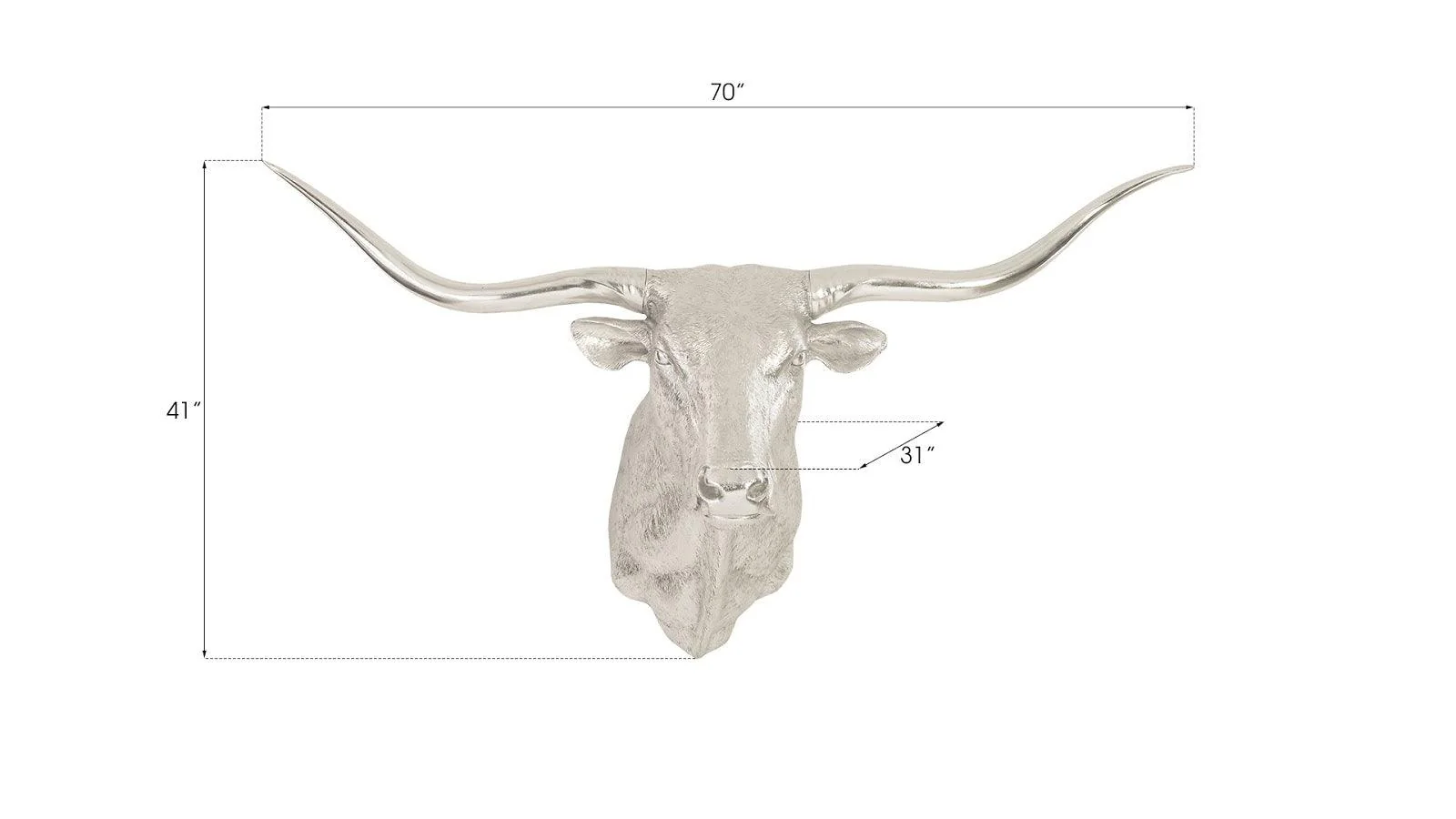 Longhorn Bull Wall Art, Resin, Silver Leaf - Remutear