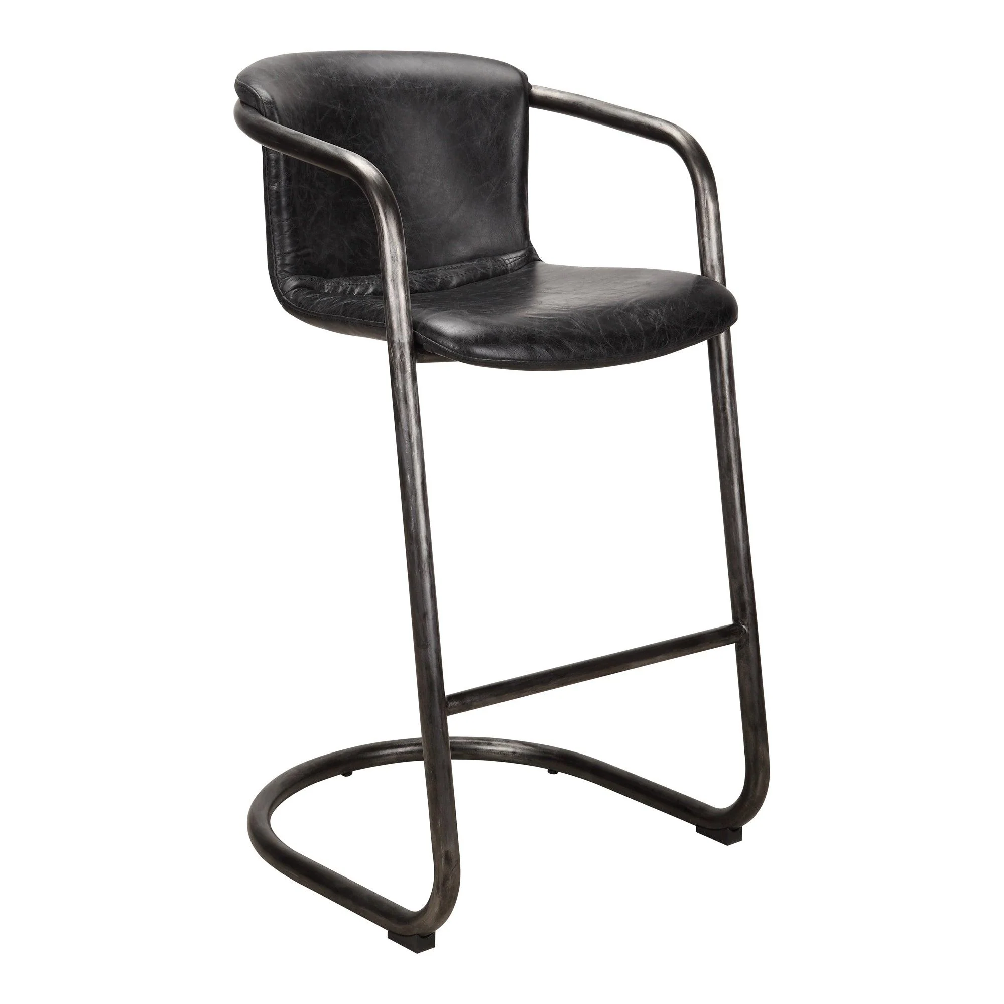 Freeman Barstool Onyx Black Leather  - Set Of Two - Remutear
