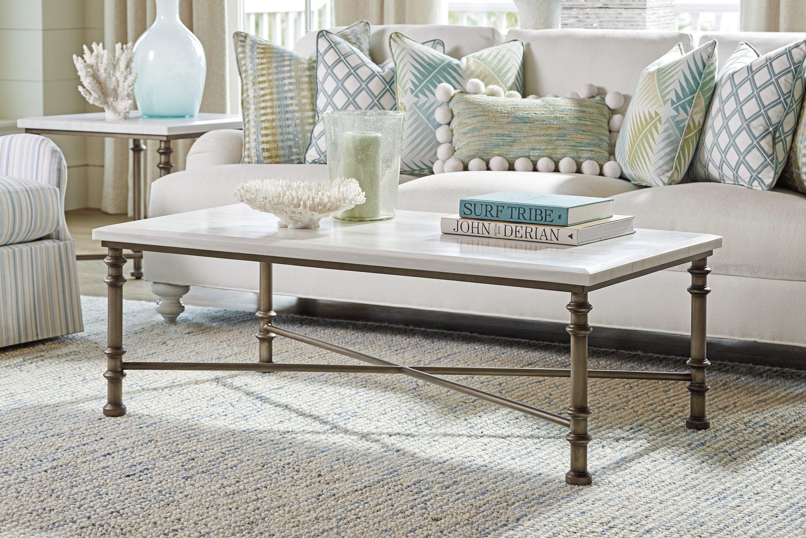Ocean Breeze Flagler Rectangular Marble Top Cocktail Table - Remutear