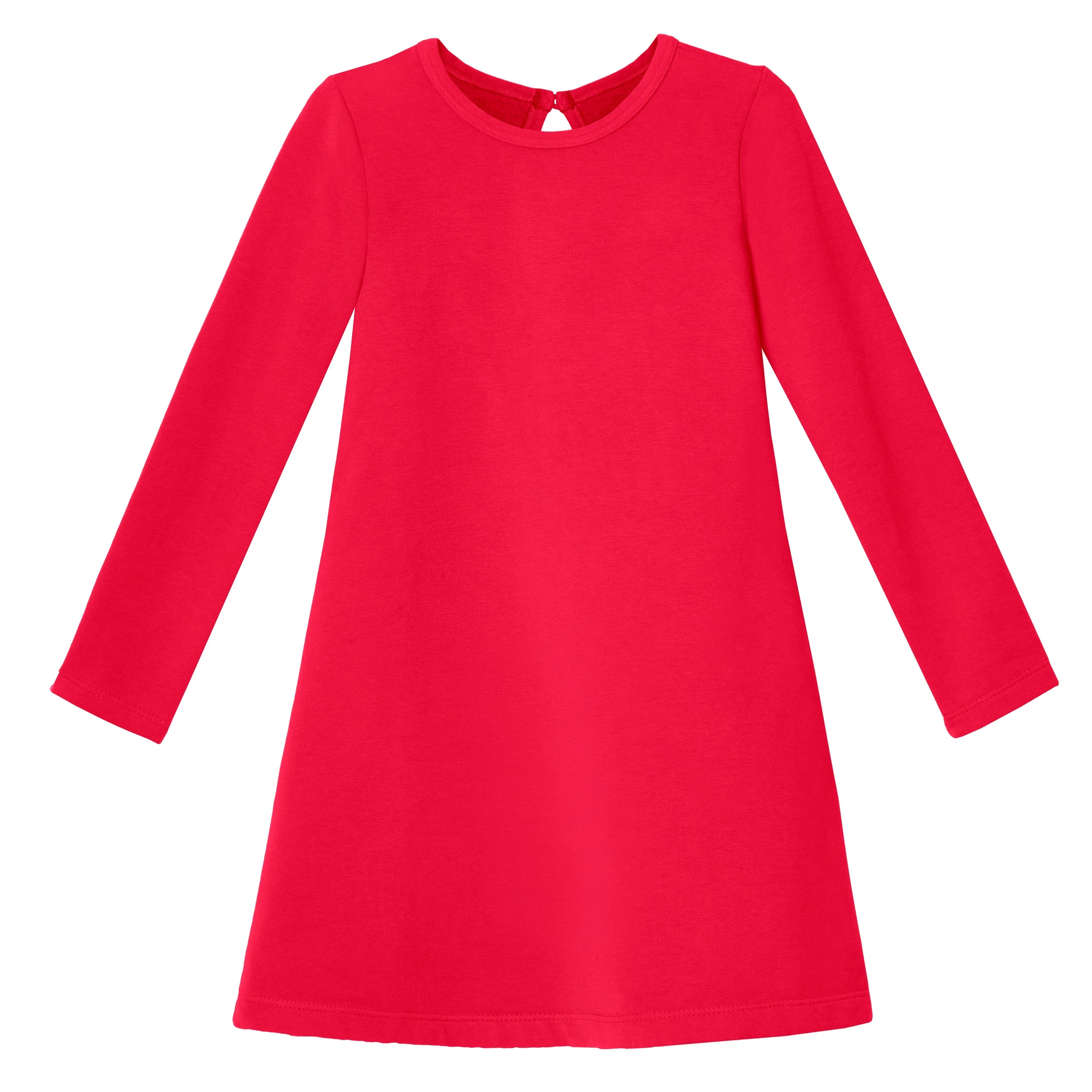 Girls Lightweight Soft Cotton Fleece A-Line Dress| Candy Apple - Remutear