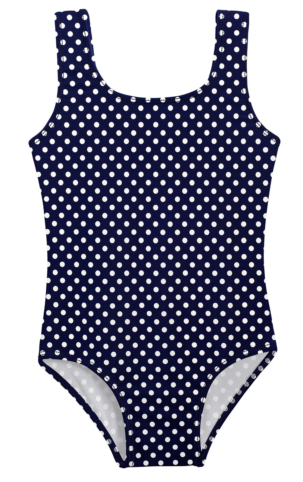 Girls UPF 50+ One Piece Swimsuit | Navy w- White Polka Dot - Remutear