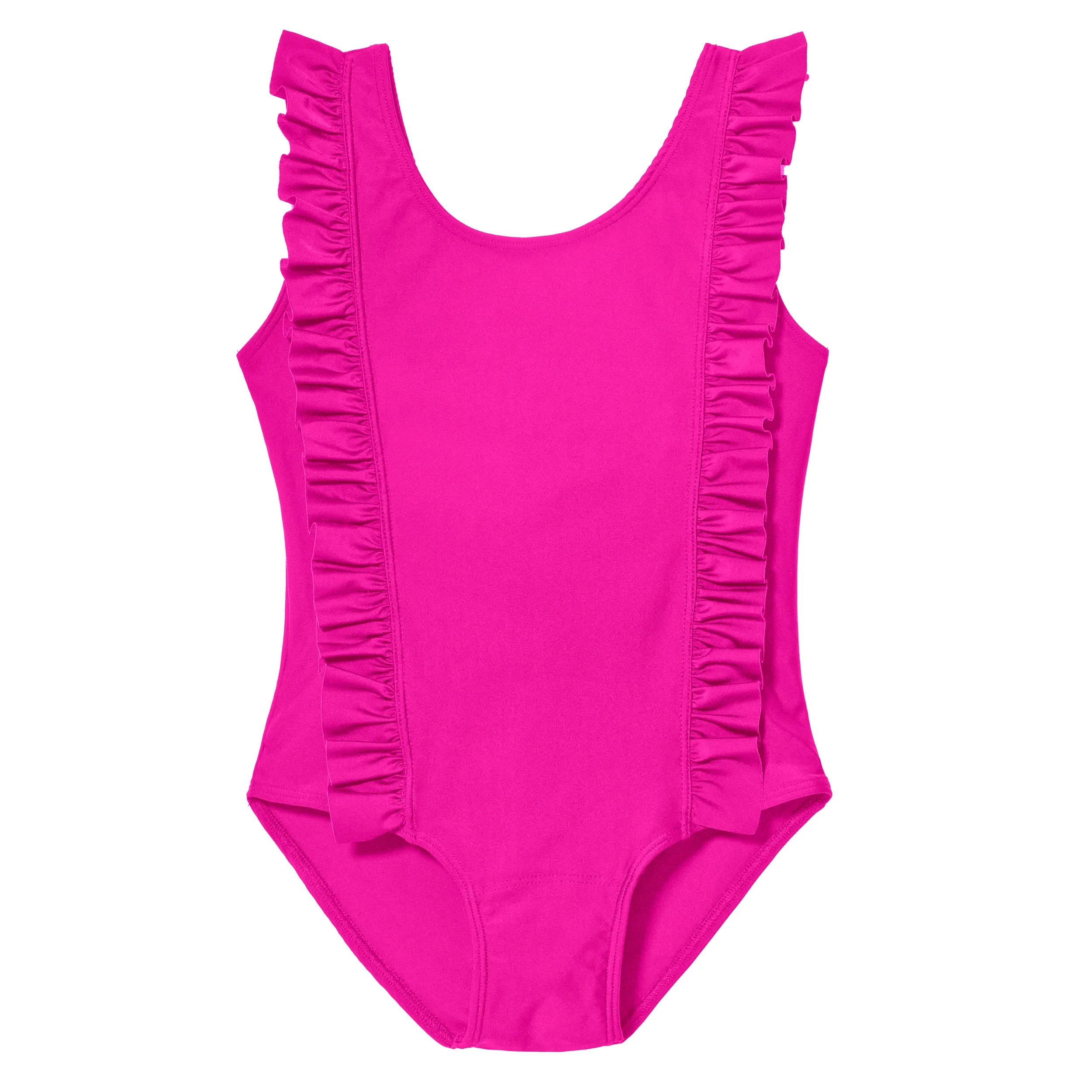 Girls UPF 50+ One-Piece Ruffle Front Swimsuit  | Hot Pink - Remutear