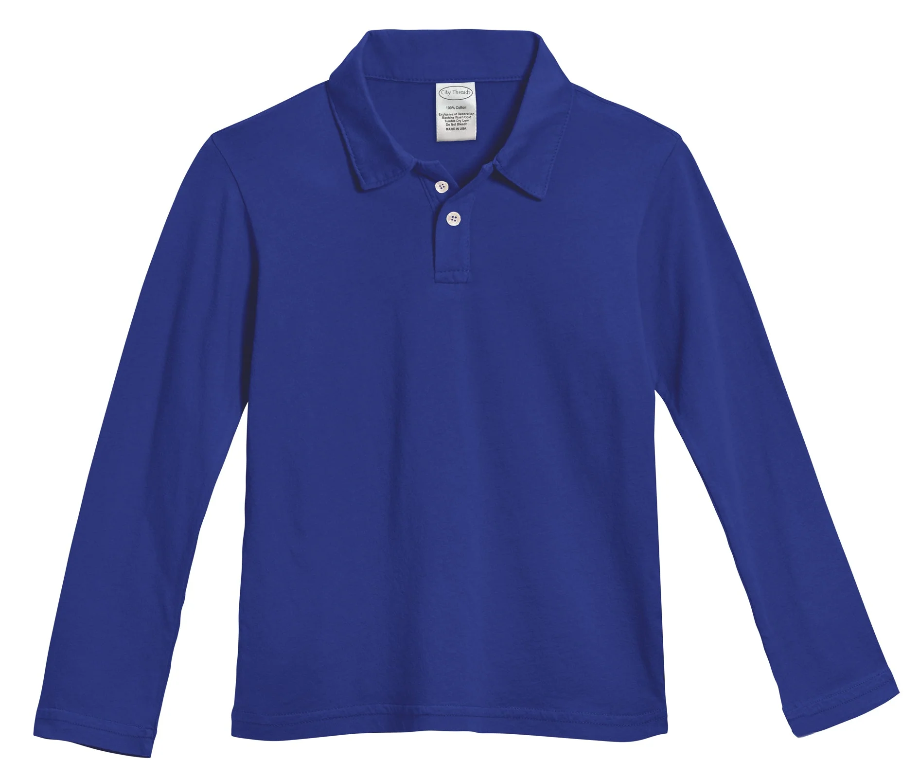 Boys Soft Cotton Jersey 2-Button Long Sleeve Polo Shirt | Uniform Royal - Remutear