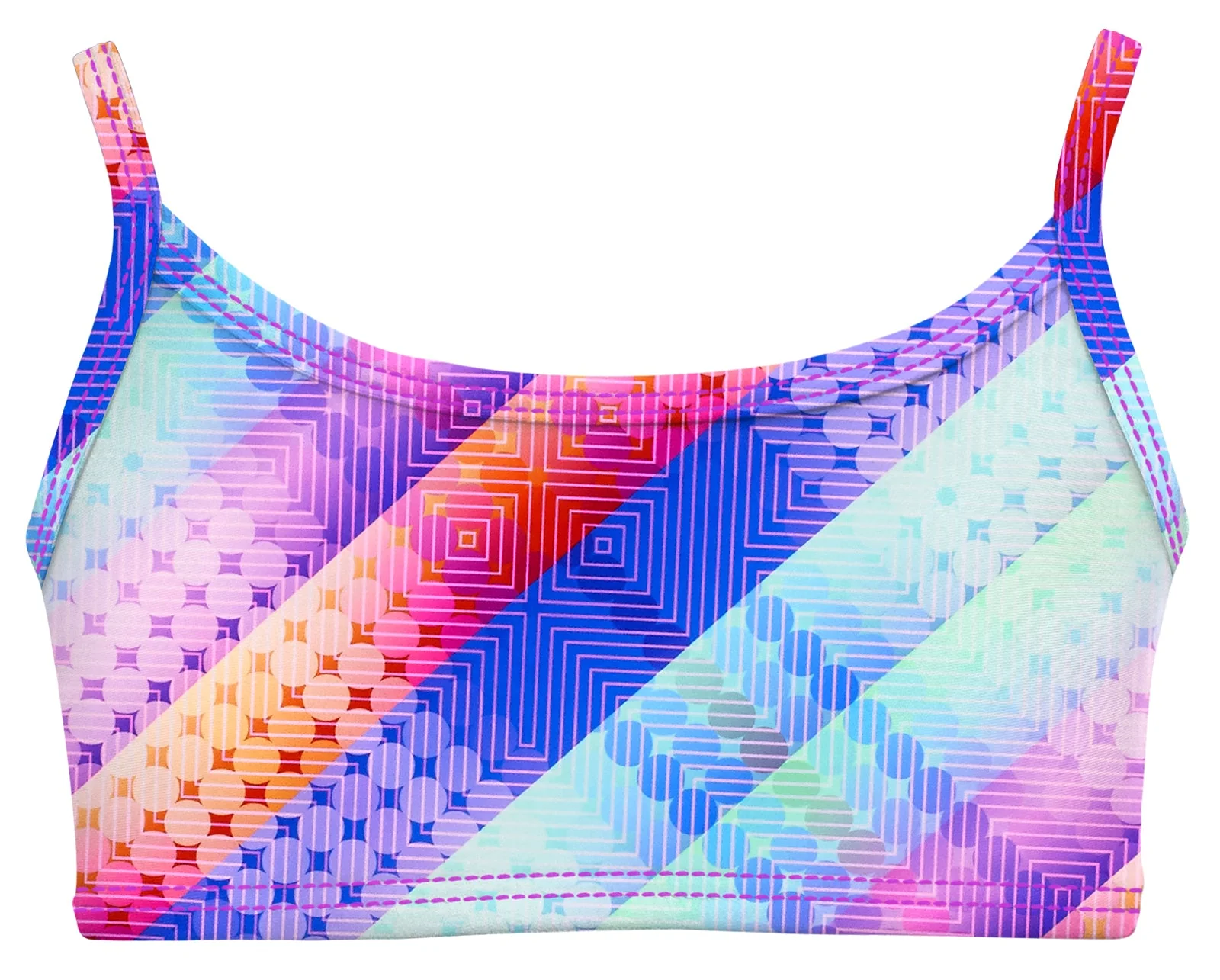 Girls UPF 50+ Printed Bikini Swim Top  | Plaid Diagonal - Remutear
