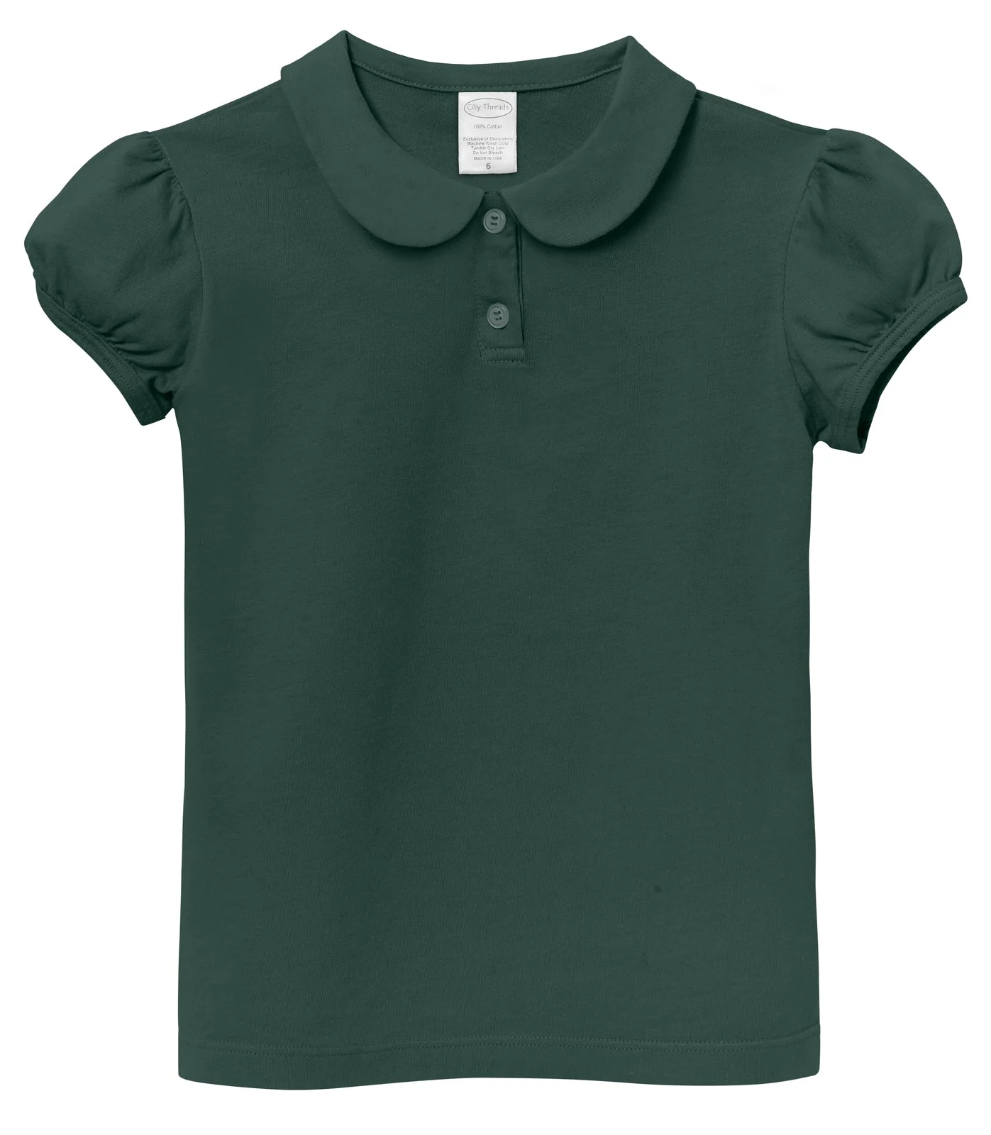 Girls Soft Cotton Jersey Peter Pan Collar Polo Puff Short Sleeve Tee-Seconds | Damage Uniform Hunter Green - Remutear