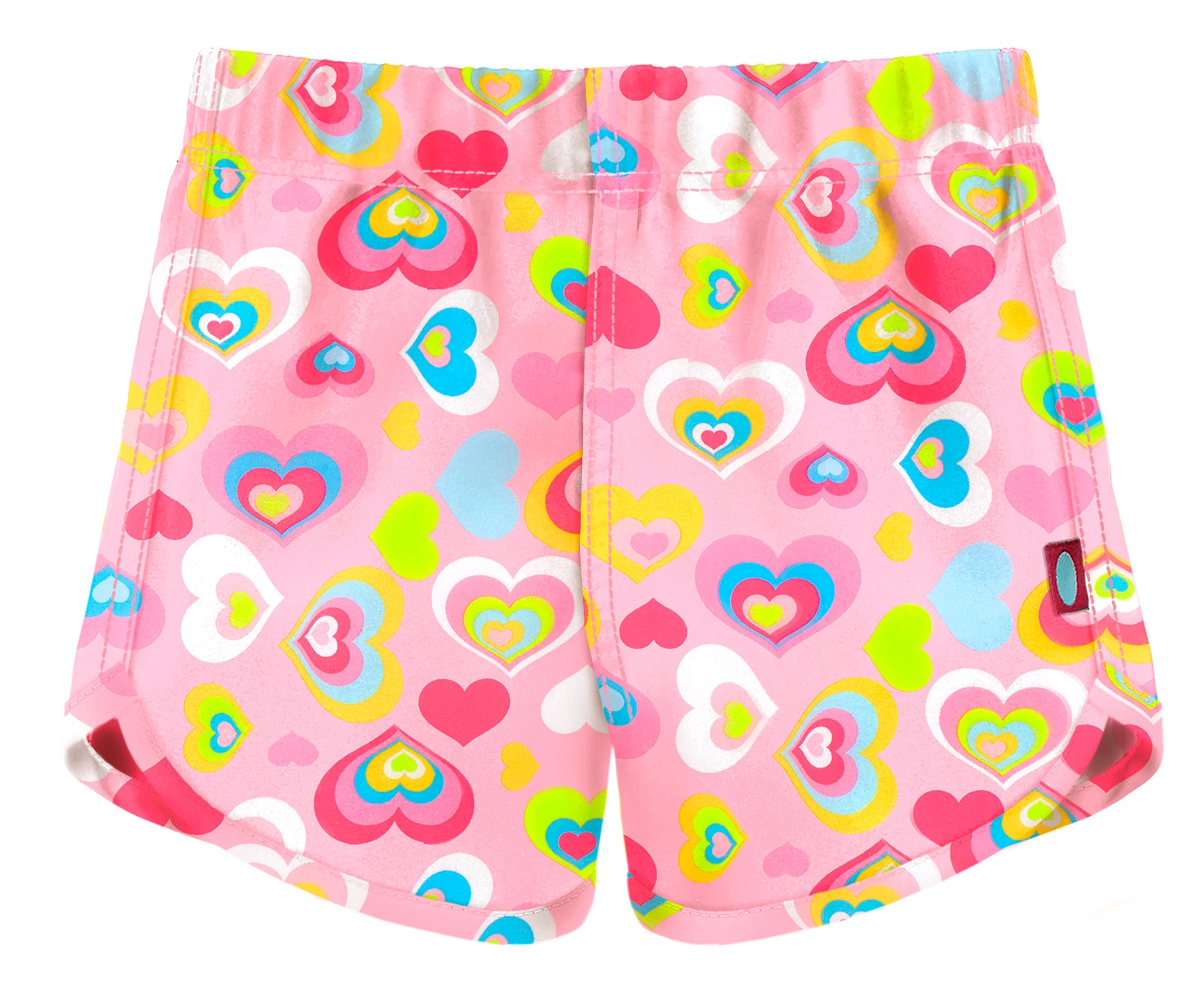 Girls UPF 50+ Recycled Poly Printed Swim Trunks | Hearts - Remutear