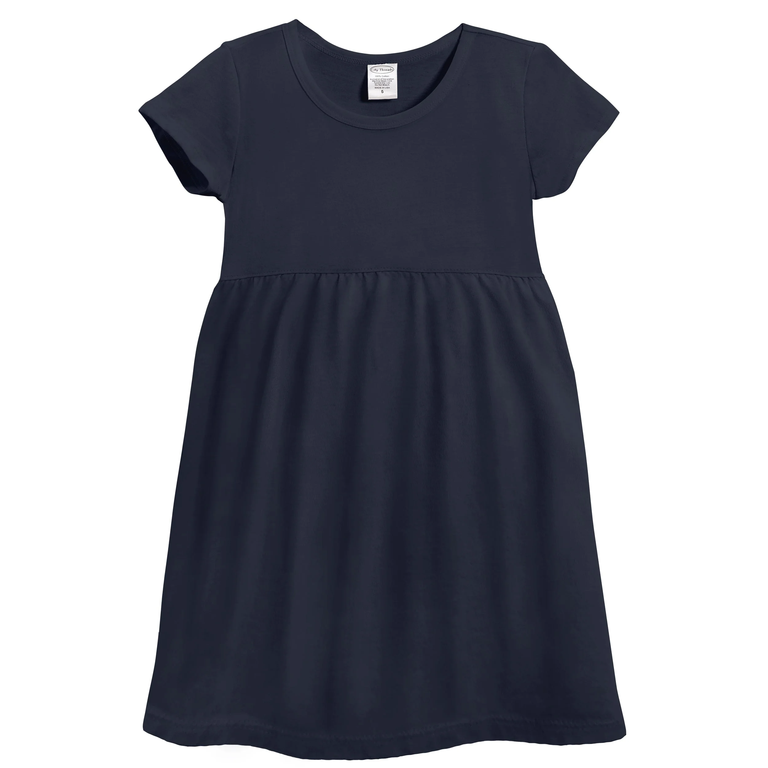 Soft Organic Cotton Empire Short Sleeve Sundress | Navy - Remutear