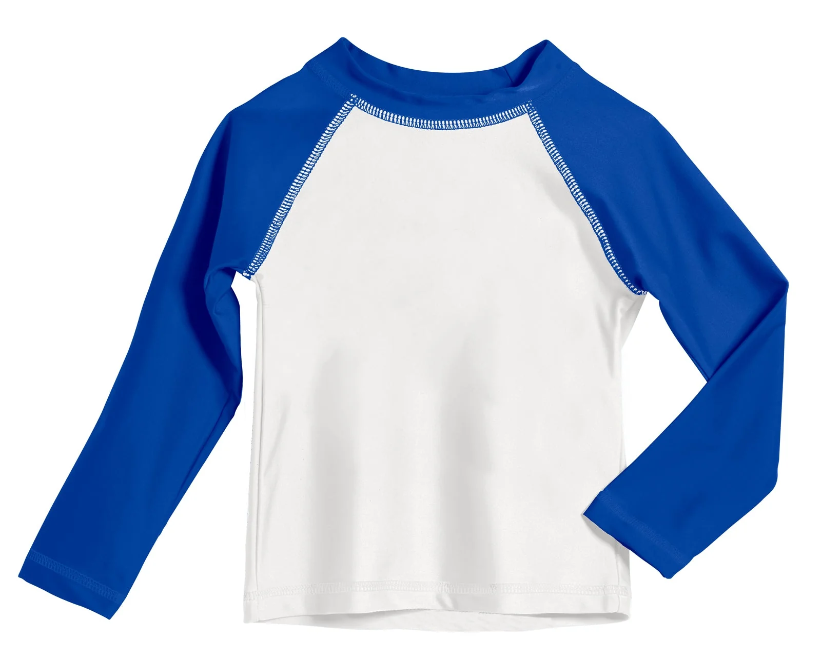 Boys UPF 50+ Color Block Solid Long Sleeve Rashguard | White with Royal - Remutear