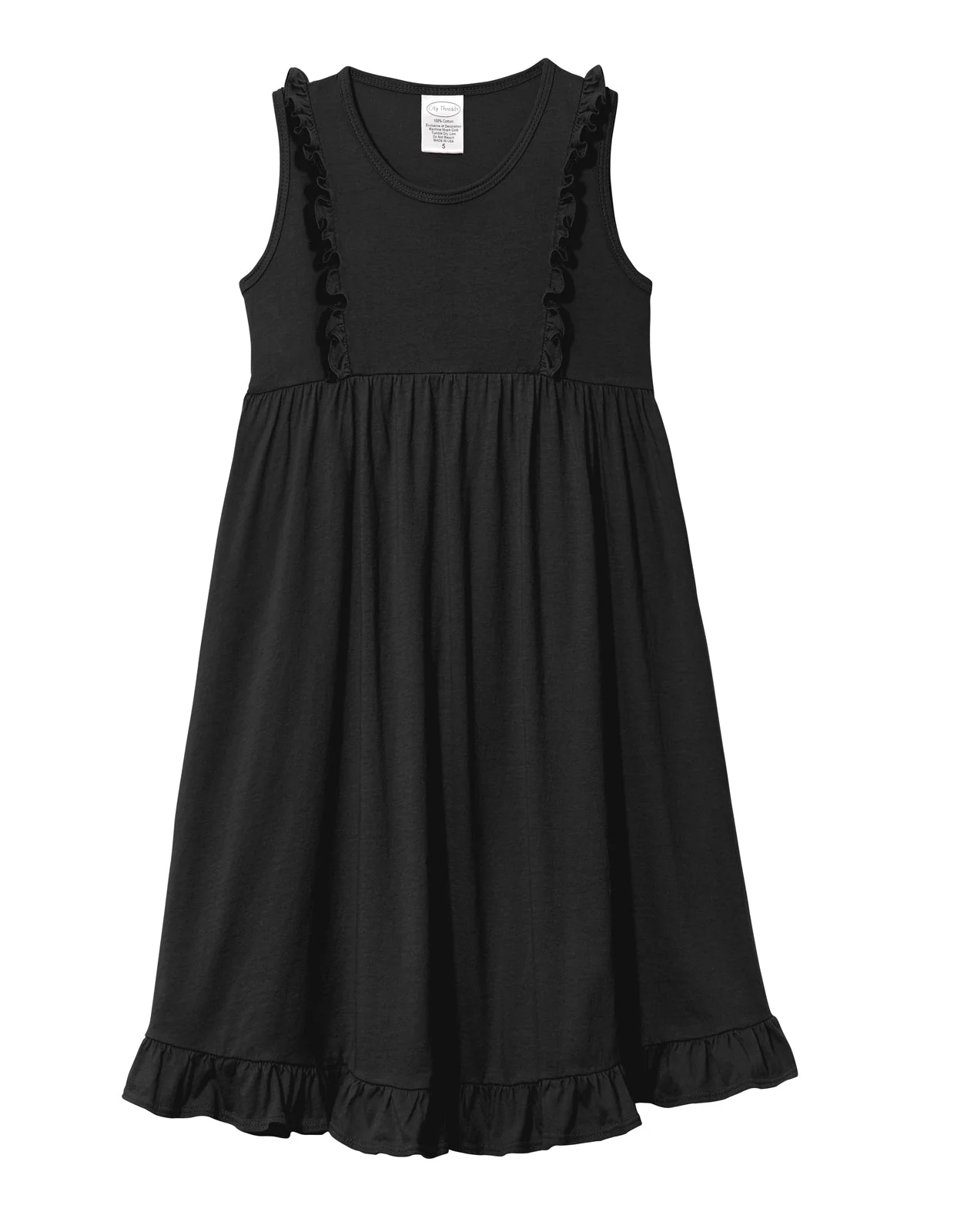 Girls Soft Cotton Jersey Flutter Tank Dress | Black - Remutear