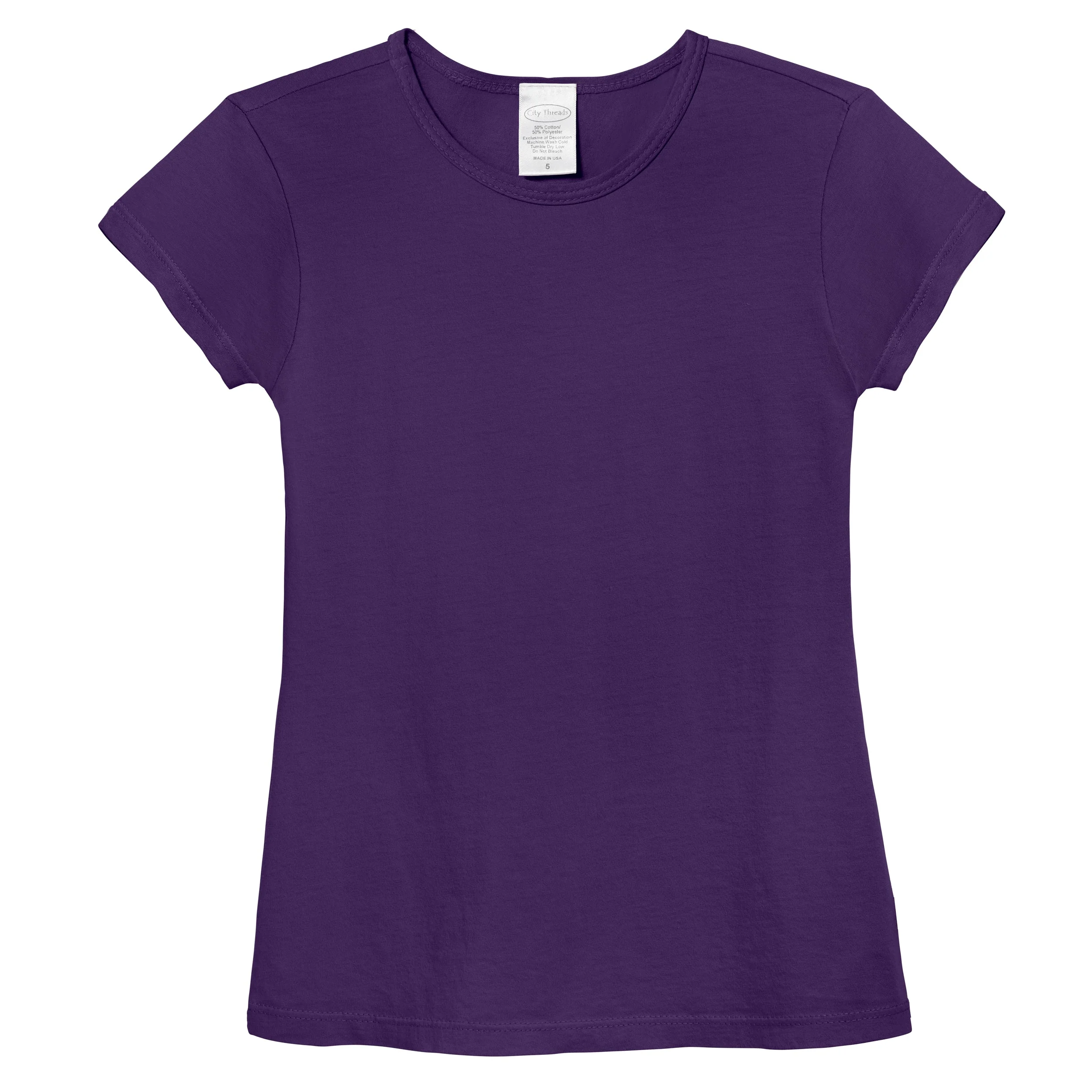 Girls Soft Organic Cotton Jersey Cap Sleeve Crew Tee | Purple - Remutear