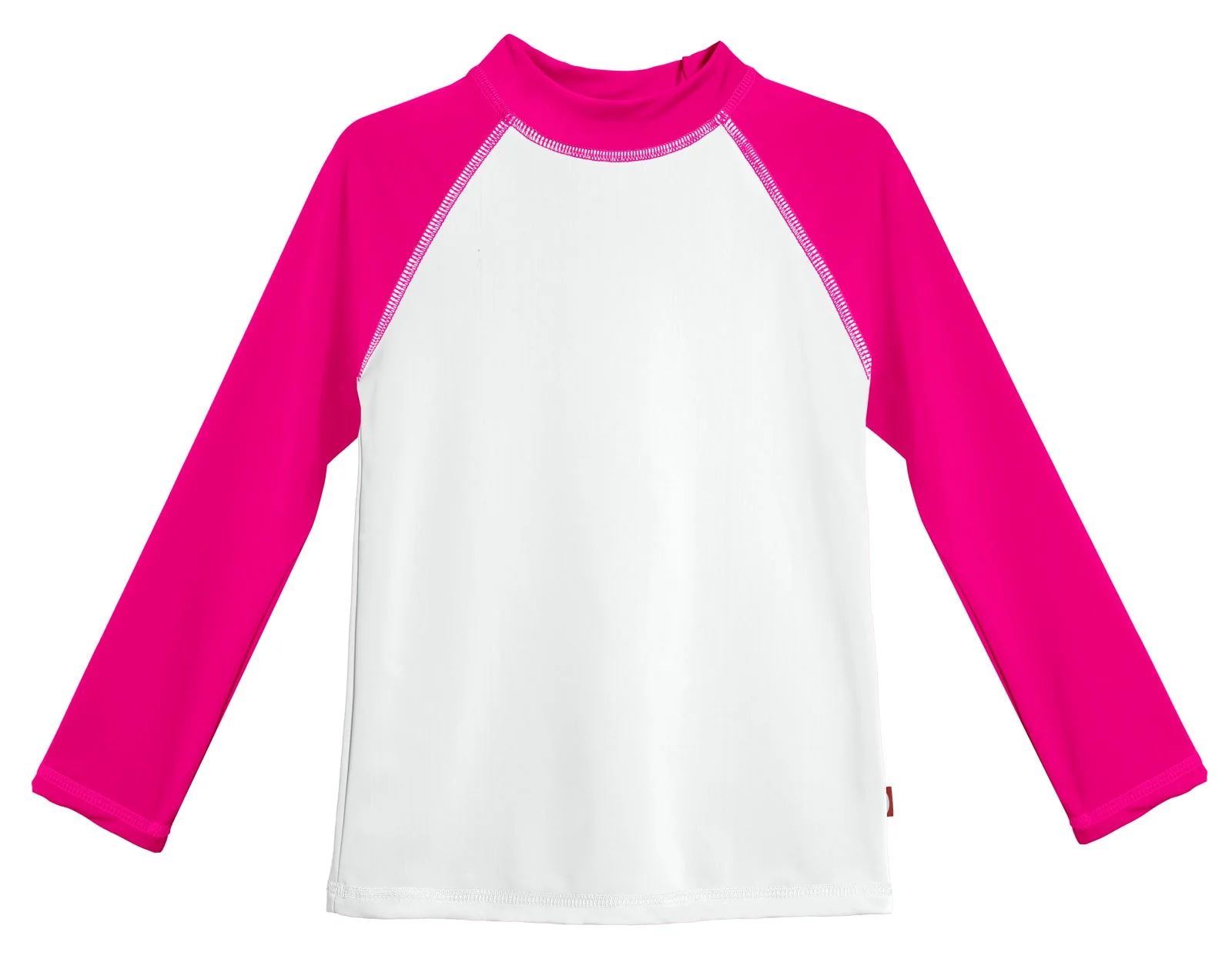 Girls UPF 50+ Color Block Long Sleeve Rashguard | White with Hot Pink - Remutear