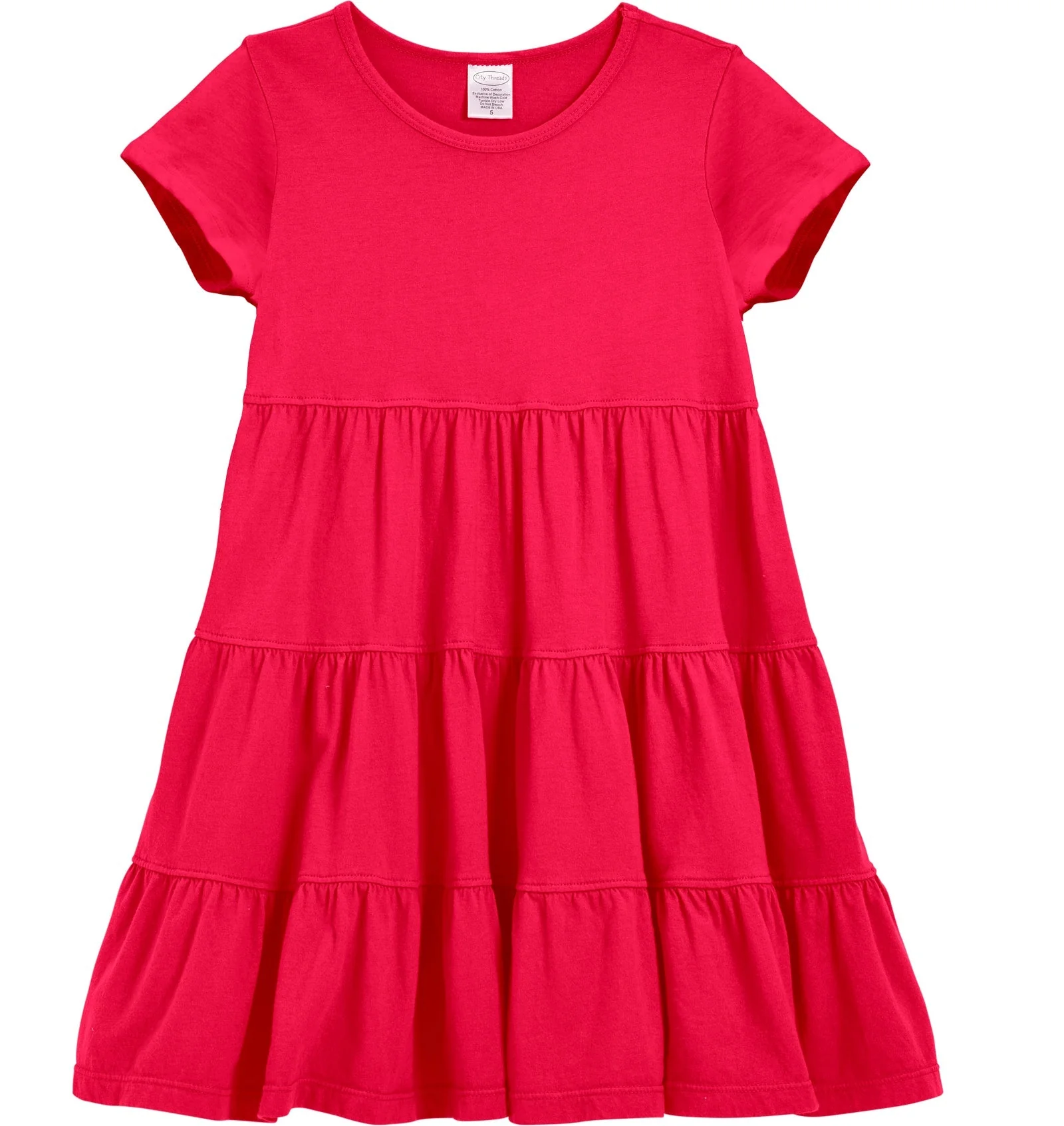 Girls Soft Cotton Jersey Short Sleeve Tiered Dress | Candy Apple - Remutear
